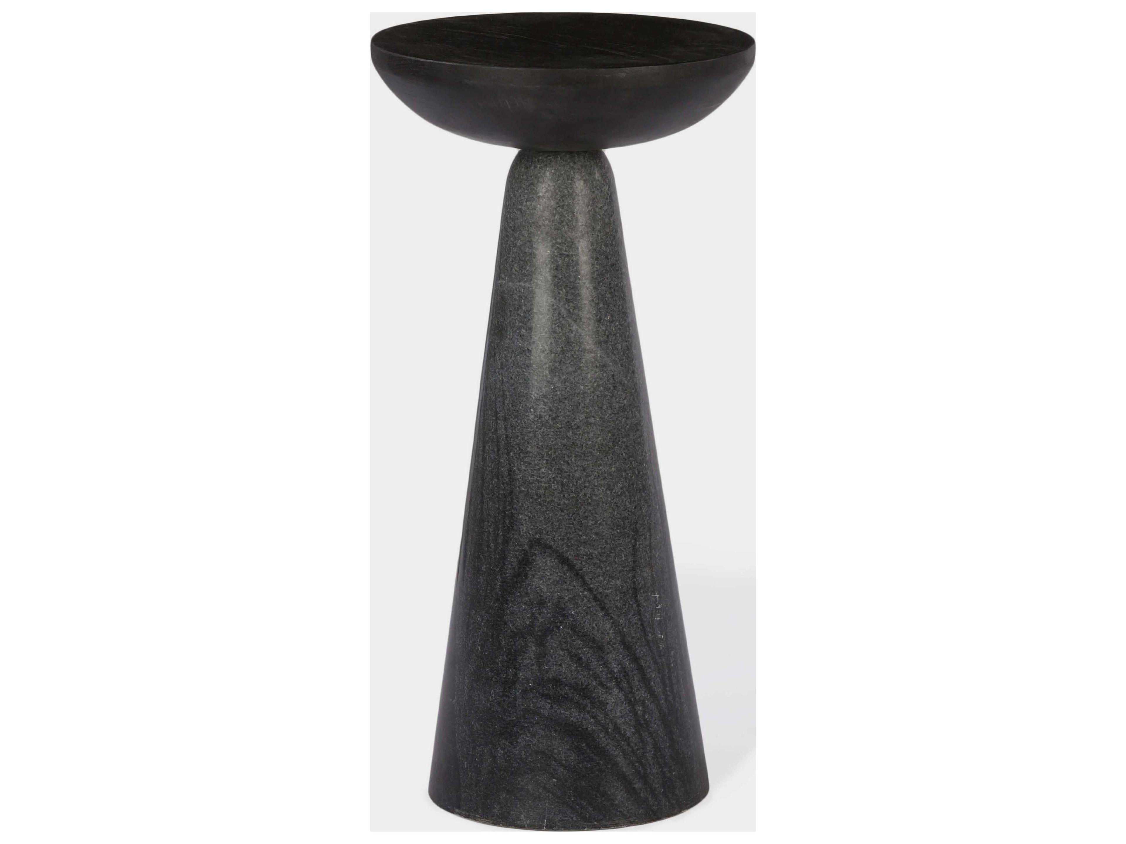 Union Home Twin Round Wood Hand Polished Natural Charcoal End Table