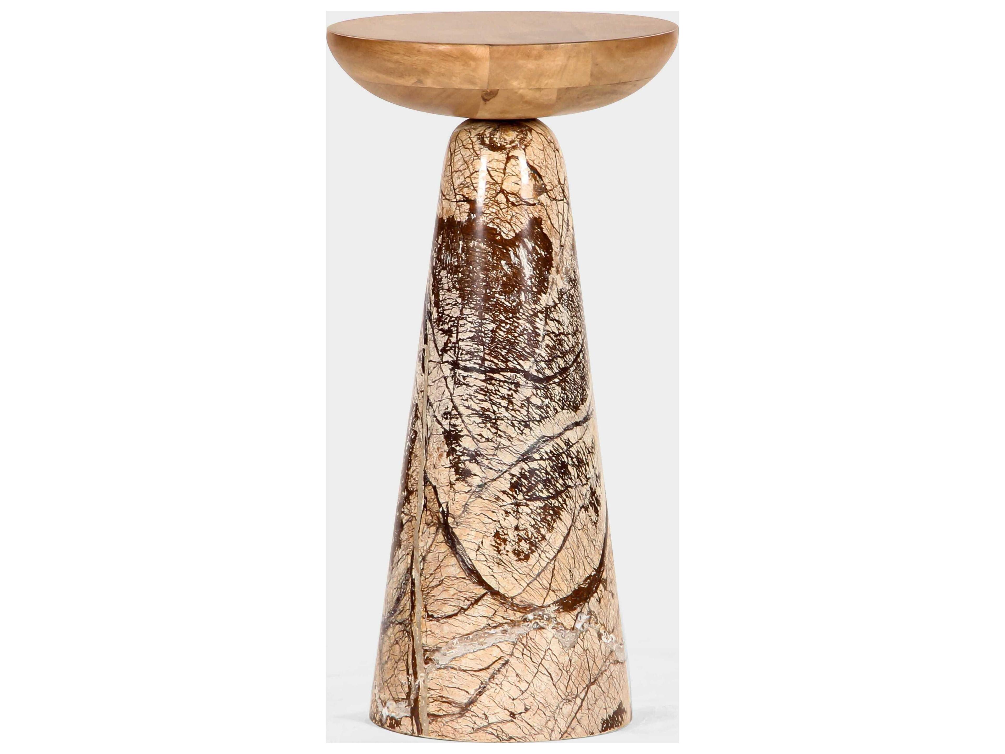 Union Home Twin Round Wood Hand Polished Natural End Table