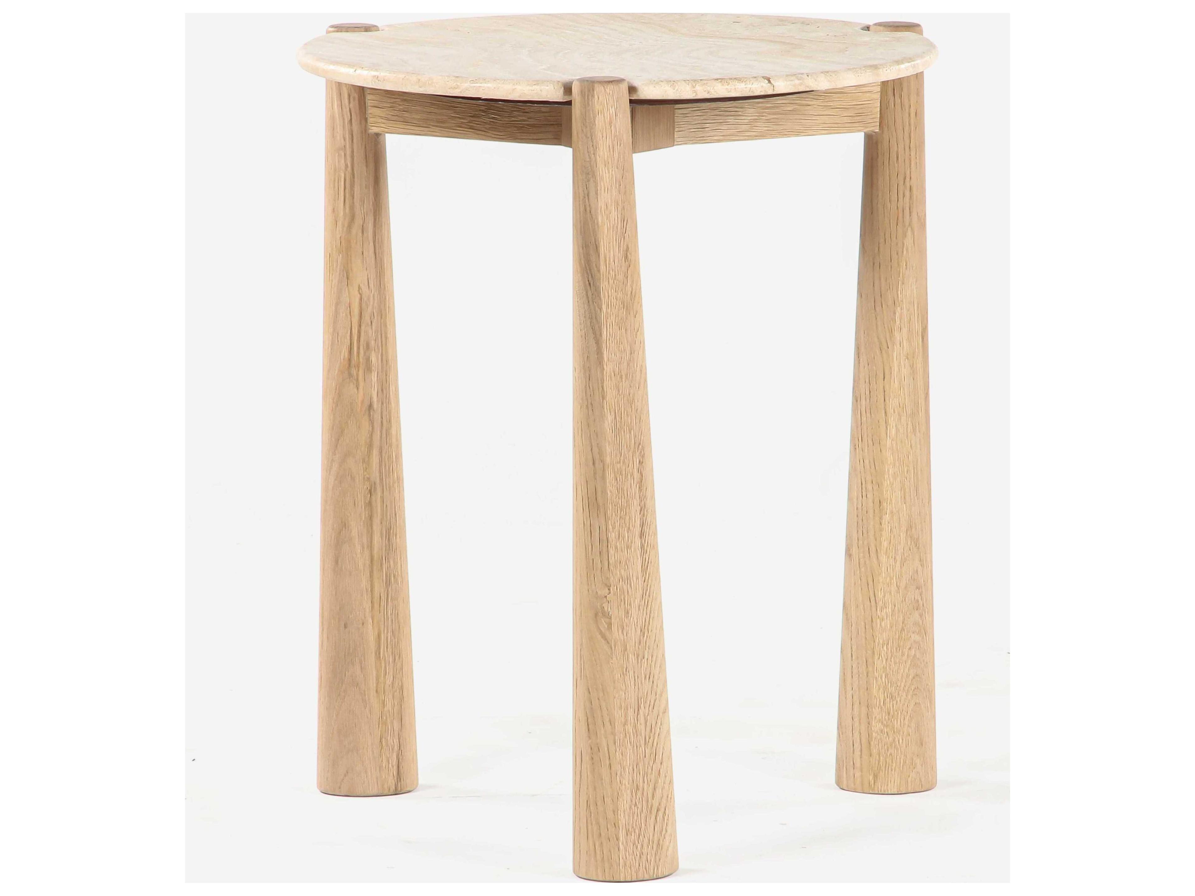 Union Home Carver Round Stone Natural End Table
