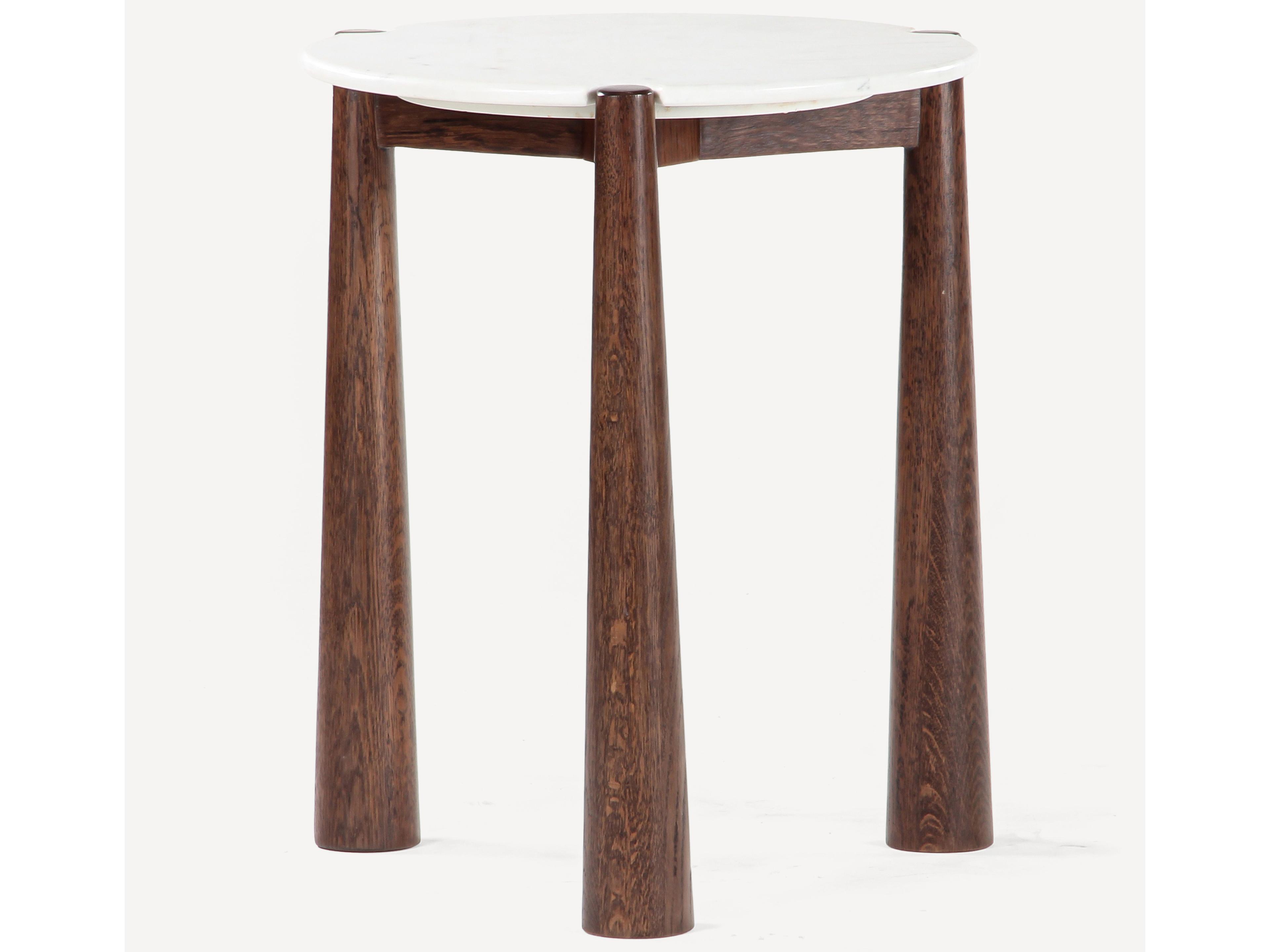 Union Home Carver Round Marble Brown End Table