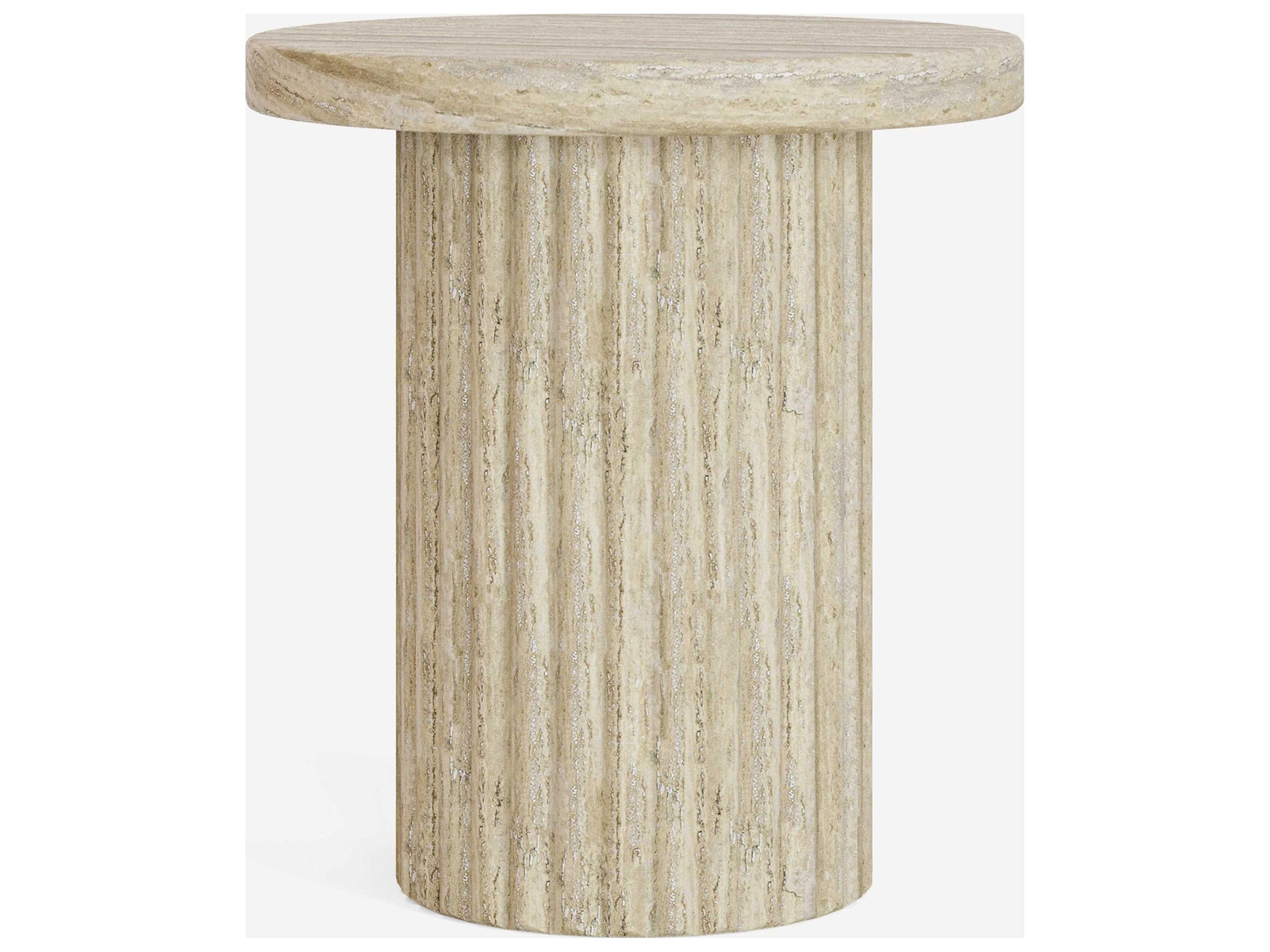 Forma Round Concrete Travertine End Table