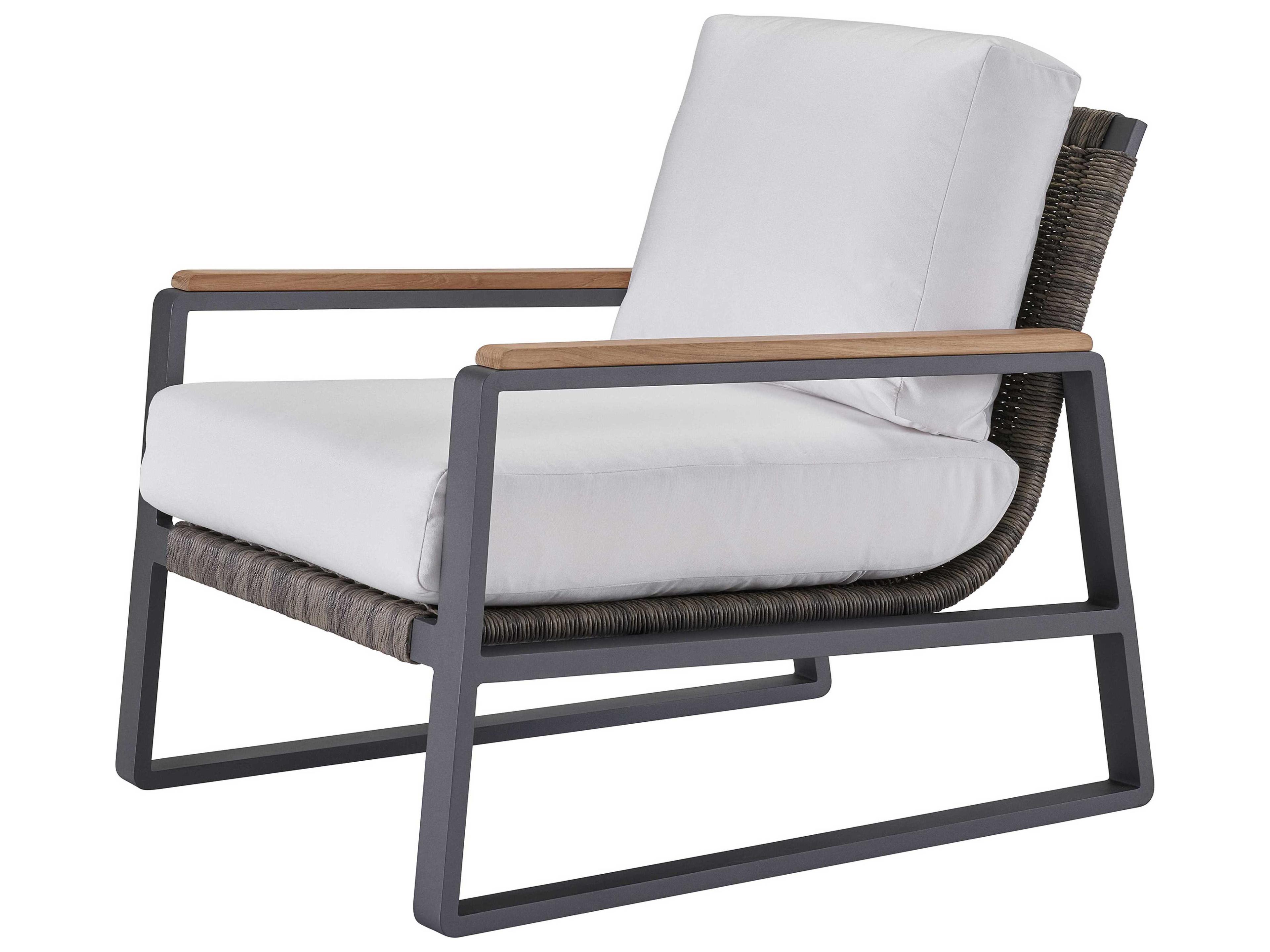 Coastal Living Outdoor Quick Ship San Clemente Natural Teak / Carbon Aluminum Brindle Wicker Cushion Lounge Chair