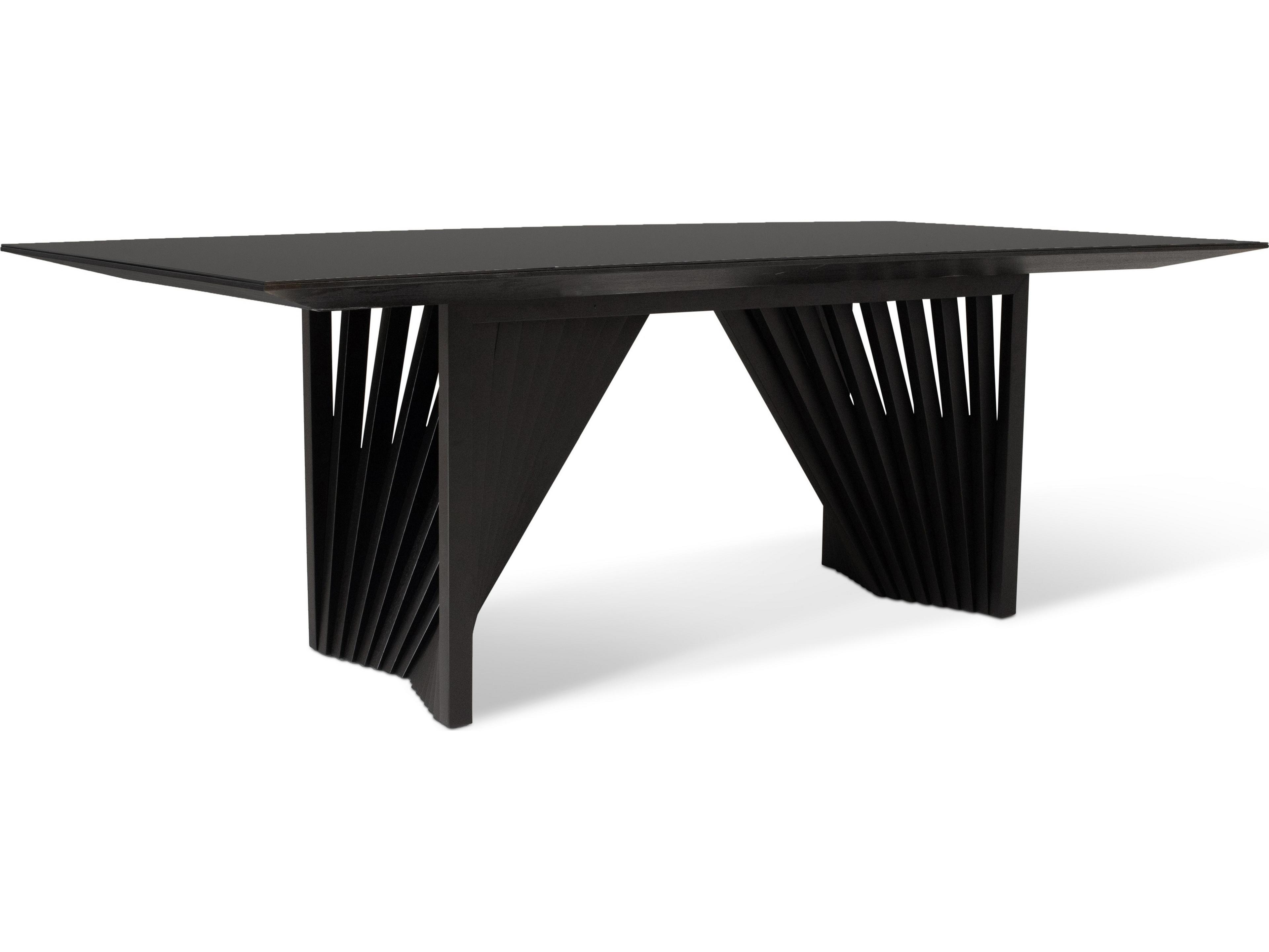 Urbia Modern Brazilian Laguna Glass Top Dining Table Ebano Base Black Top