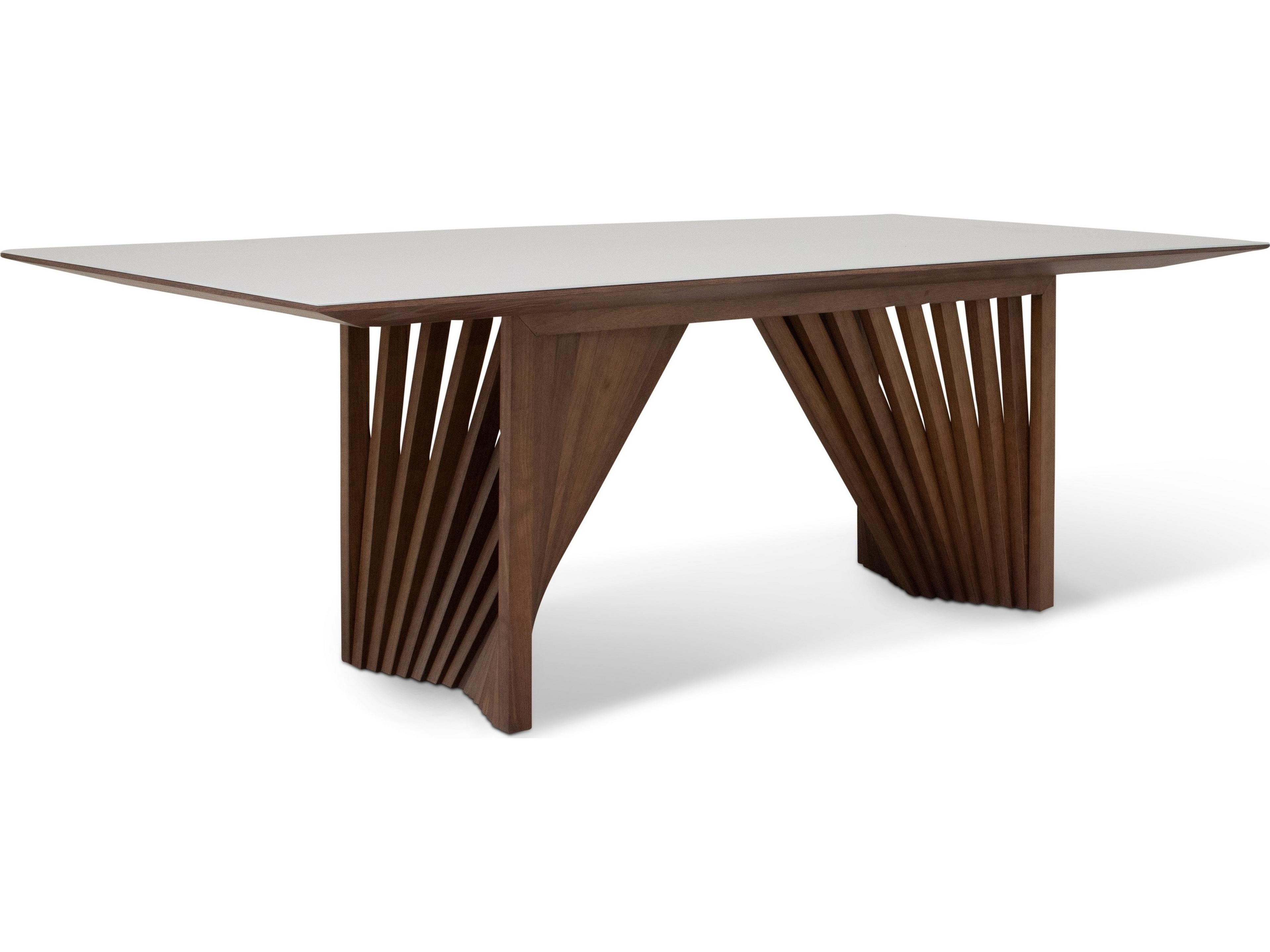 Urbia Modern Brazilian Laguna Glass Top Dining Table Nogal Base Off White Top