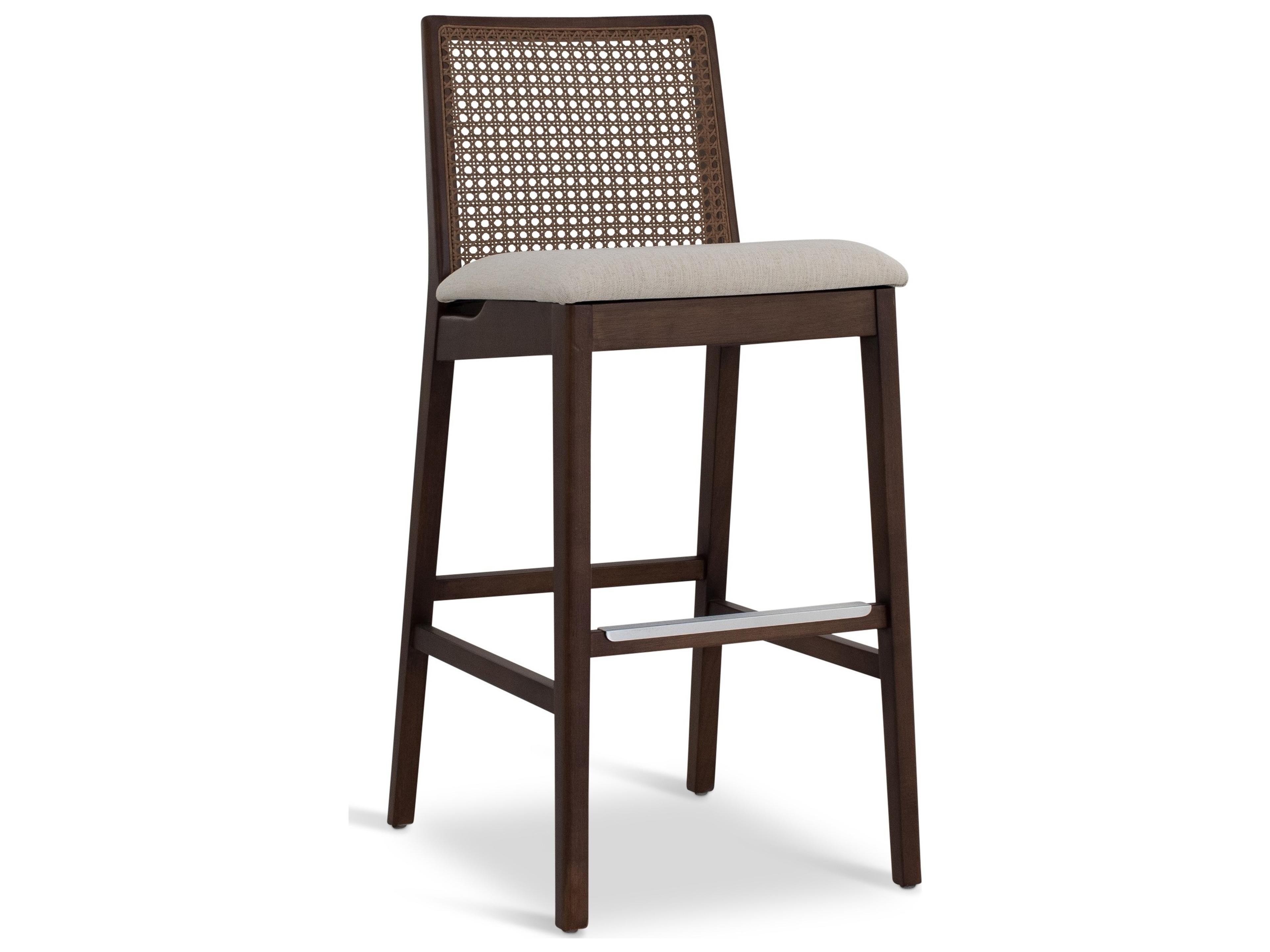 Modern Brazilian Nardia Cane Bar Stool Medley Ivory Seat Nogal Frame Nogal Cane Webbing