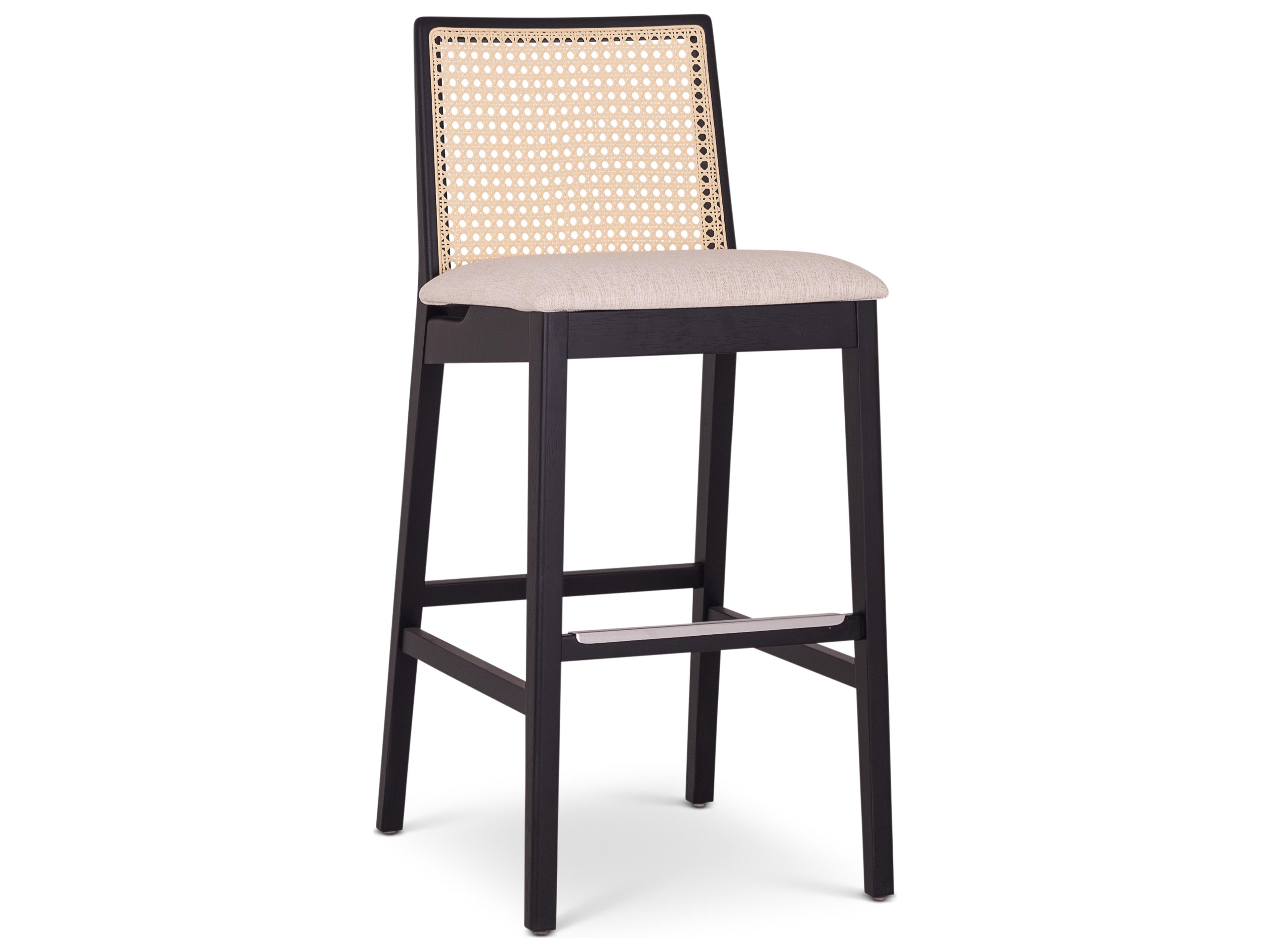 Modern Brazilian Medley Ivory Ebano Natural Upholstered Oak Wood Bar Stool
