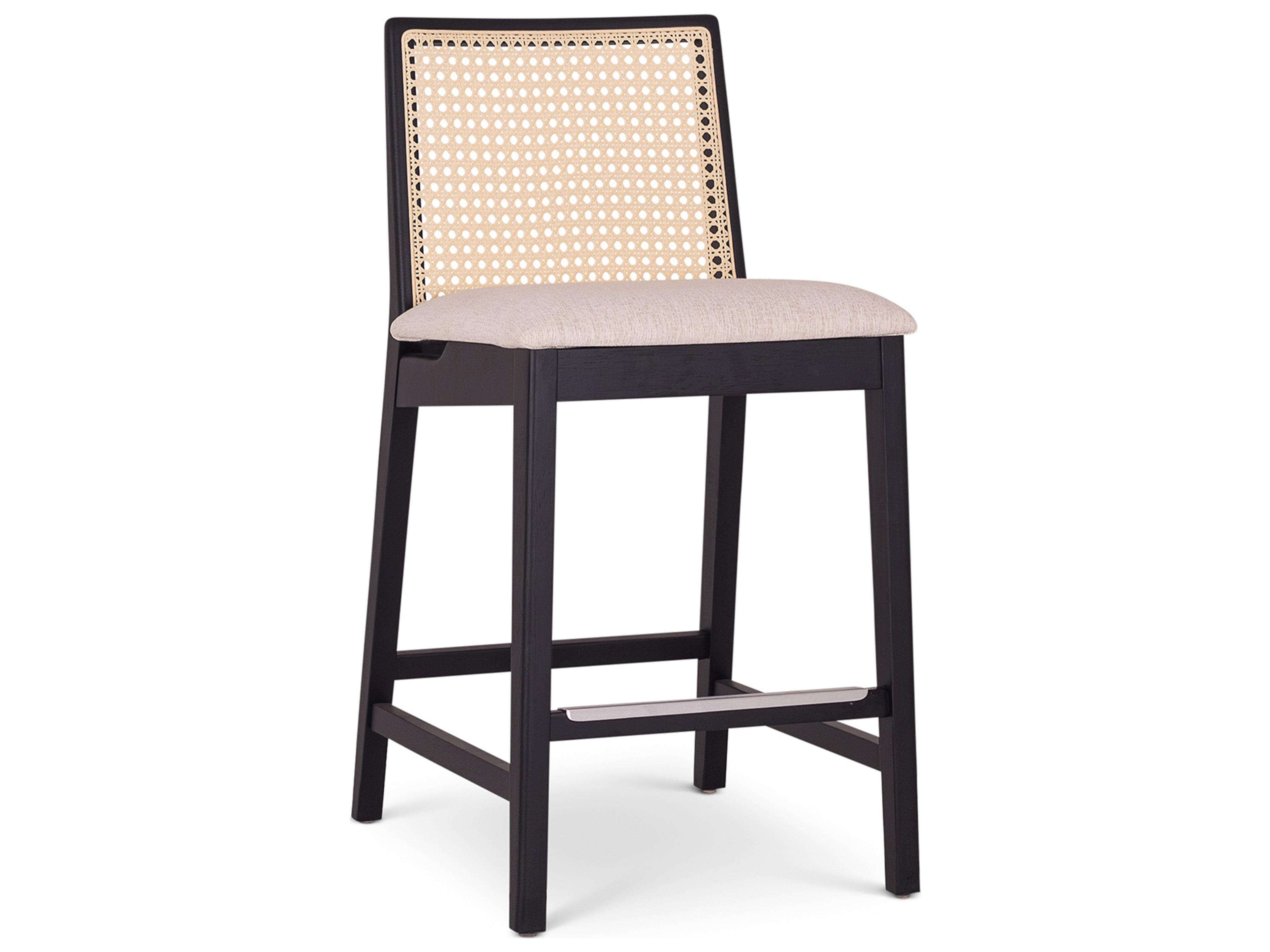 Modern Brazilian Harvest Natural Ebano Upholstered Solid Wood Counter Stool