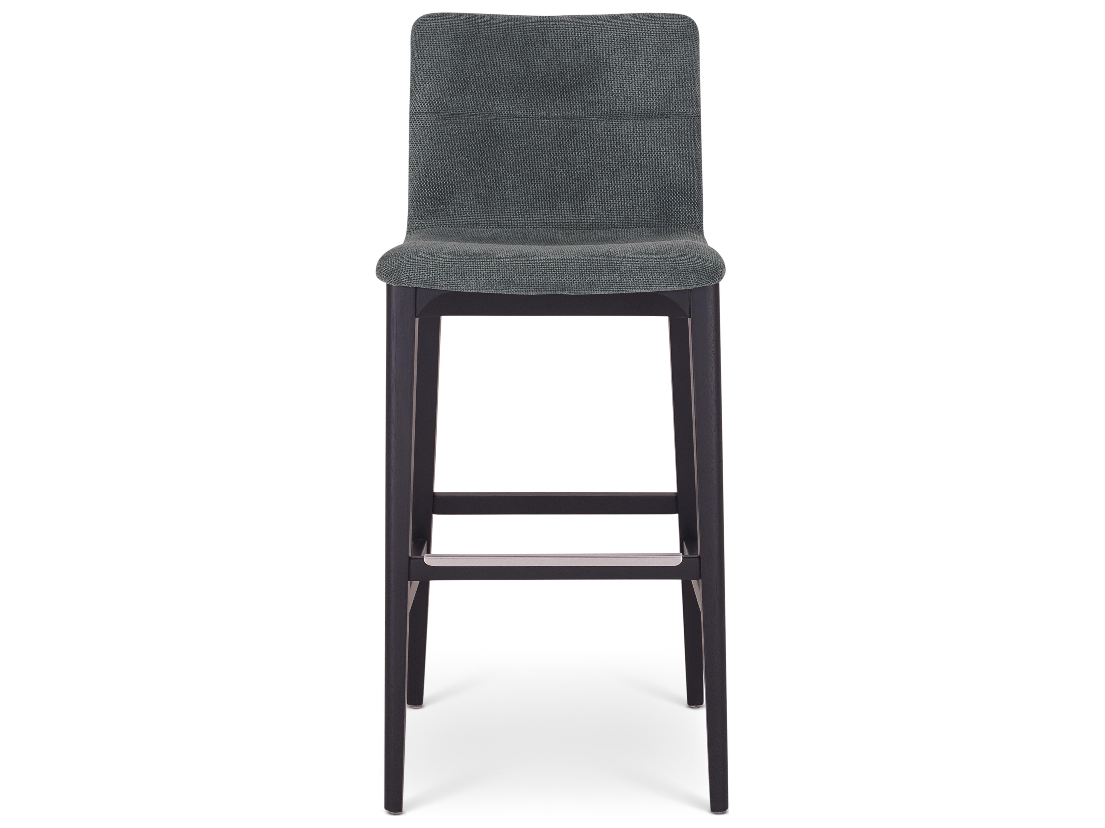 Modern Brazilian Jackpot Teal Ebano Upholstered Oak Wood Bar Stool
