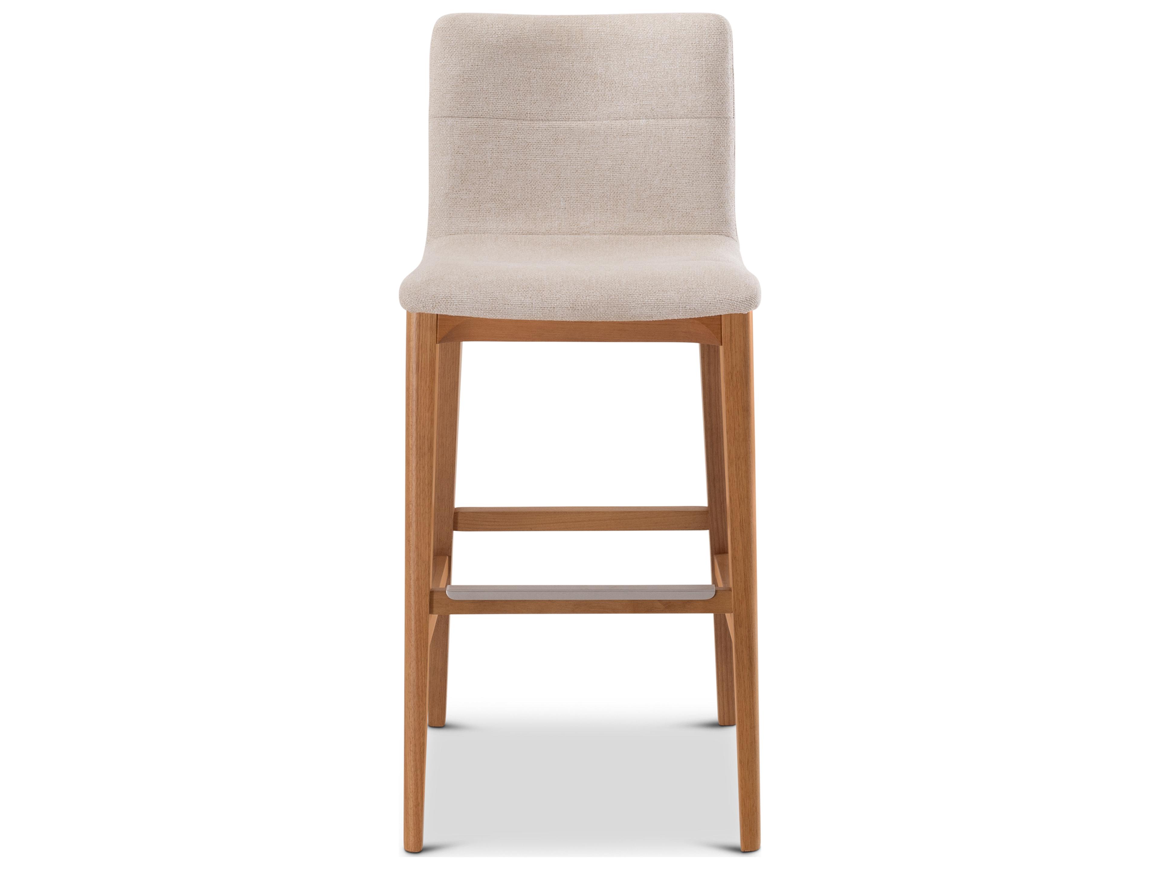 Modern Brazilian Harvest Natural Domasco Upholstered Oak Wood Bar Stool