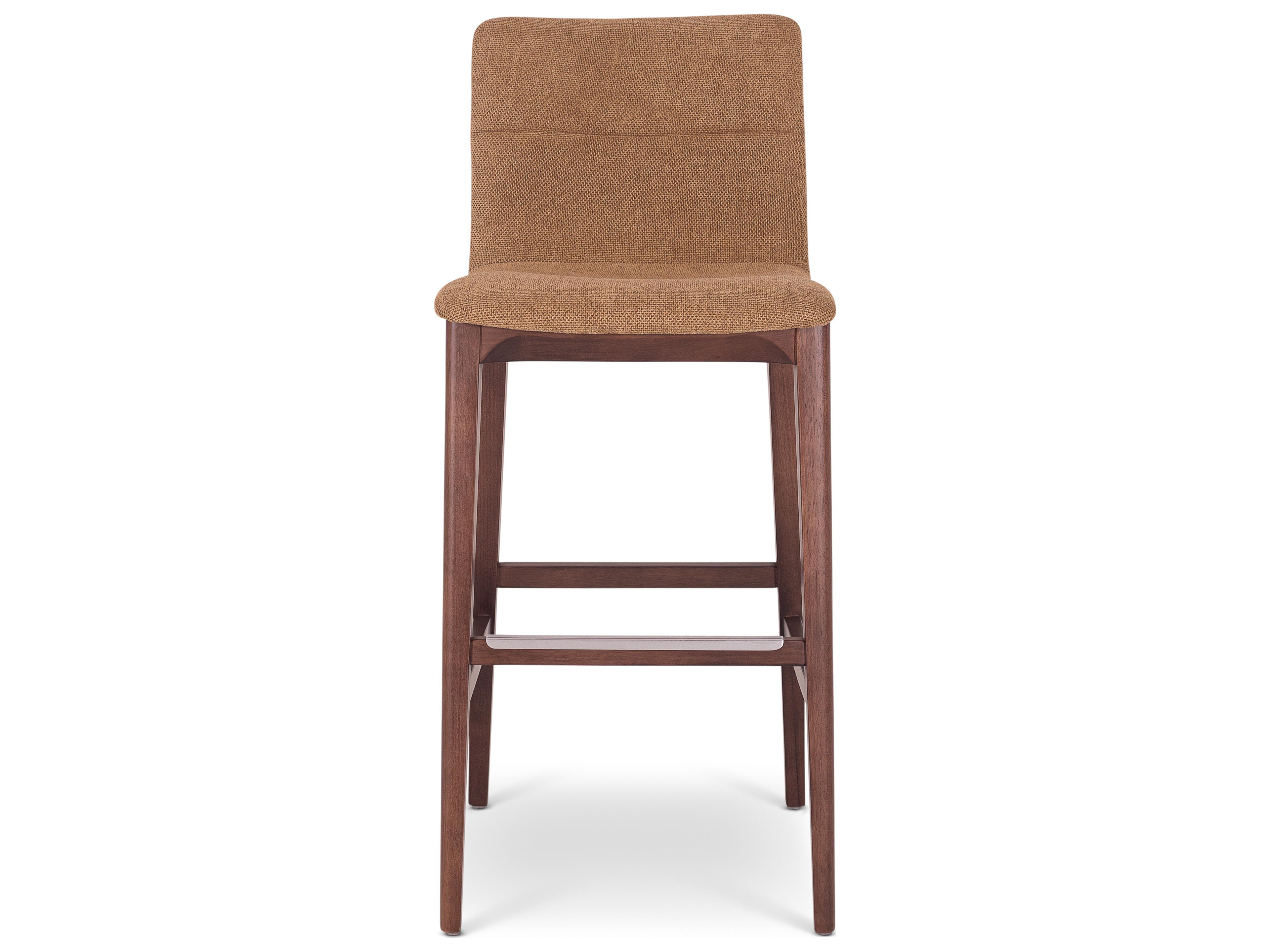 Modern Brazilian Jackpot Terracotta Nogal Upholstered Oak Wood Bar Stool