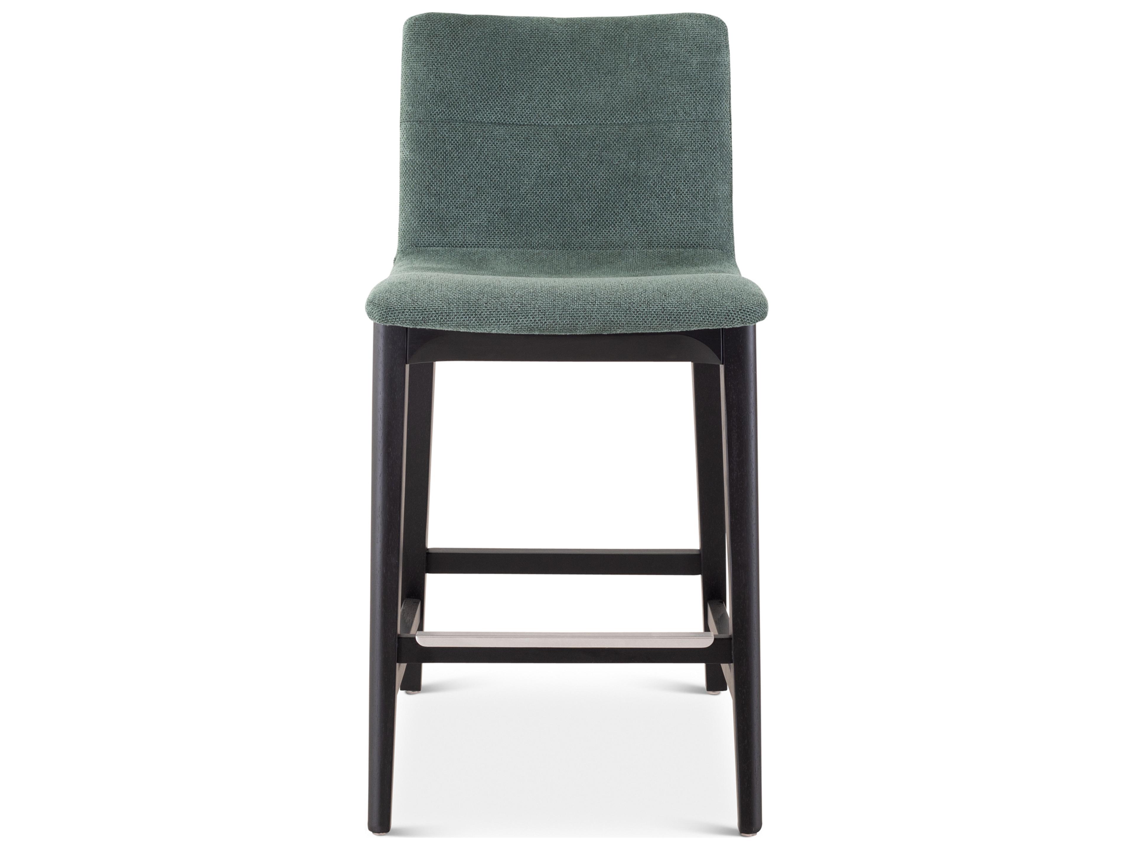 Modern Brazilian Jackpot Teal Ebano Upholstered Oak Wood Counter Stool