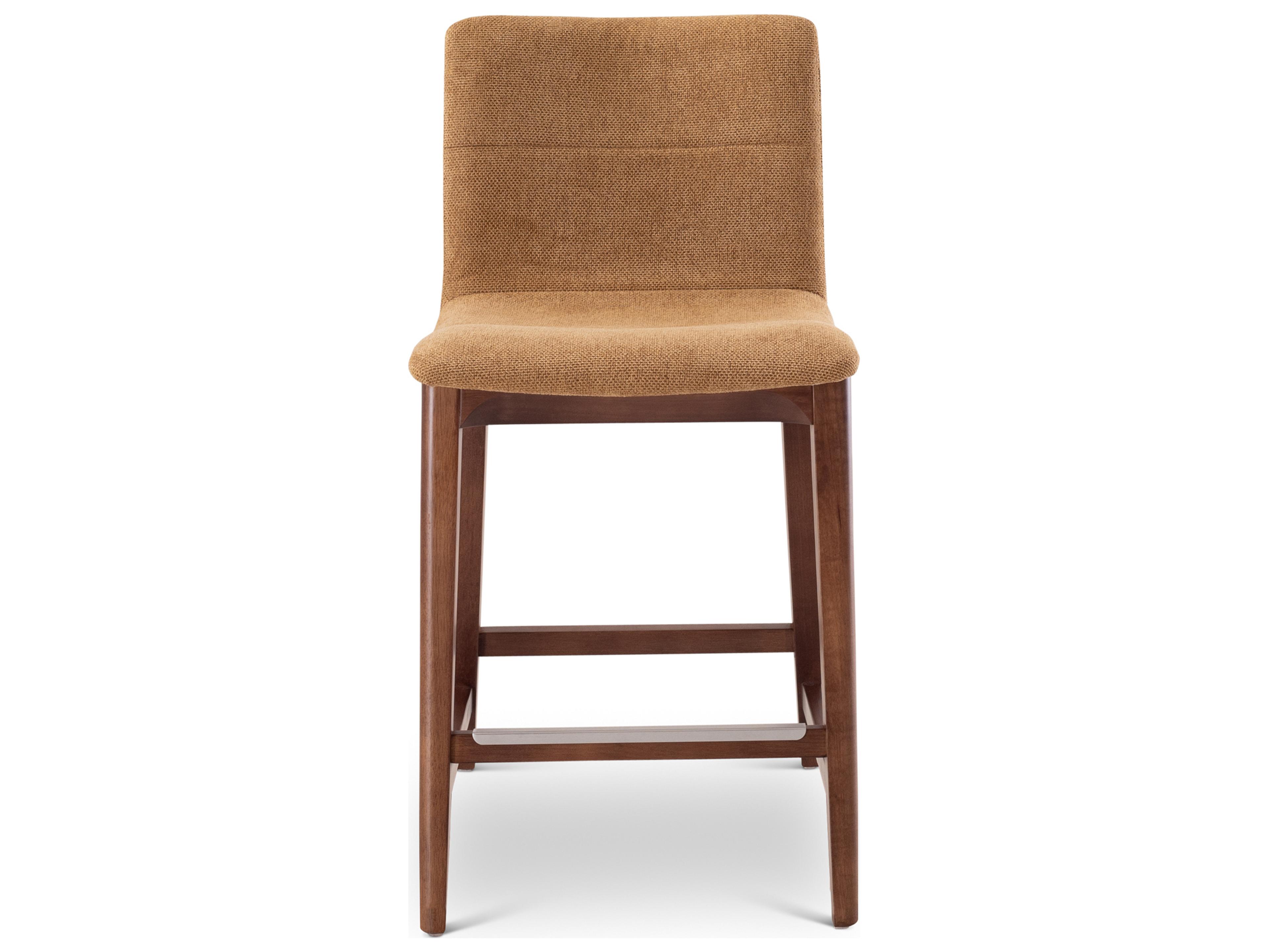 Modern Brazilian Jackpot Terracotta Nogal Upholstered Oak Wood Counter Stool