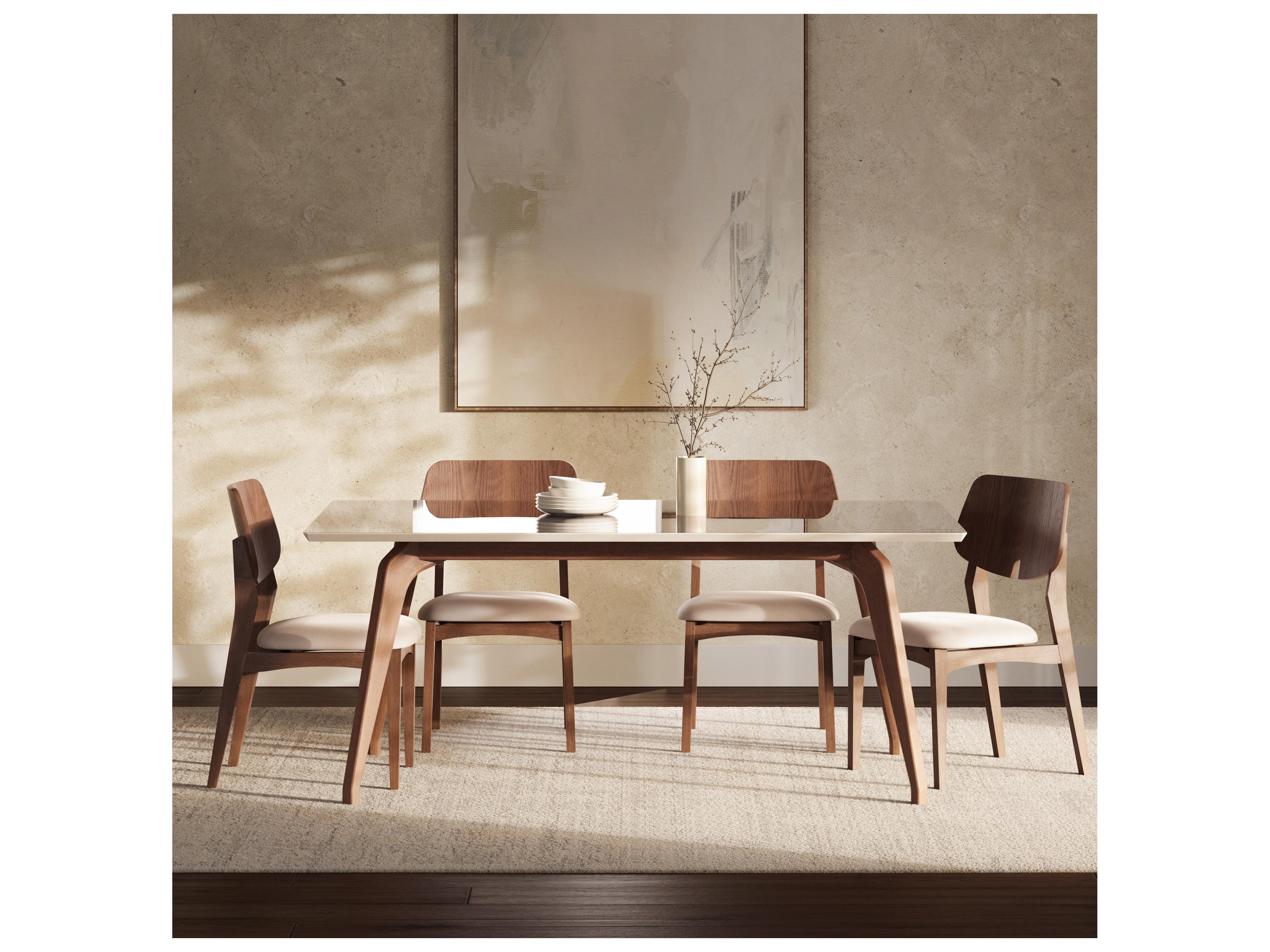 Urbia Modern Brazilian Rectangular Glass Off White Nogal Dining Table