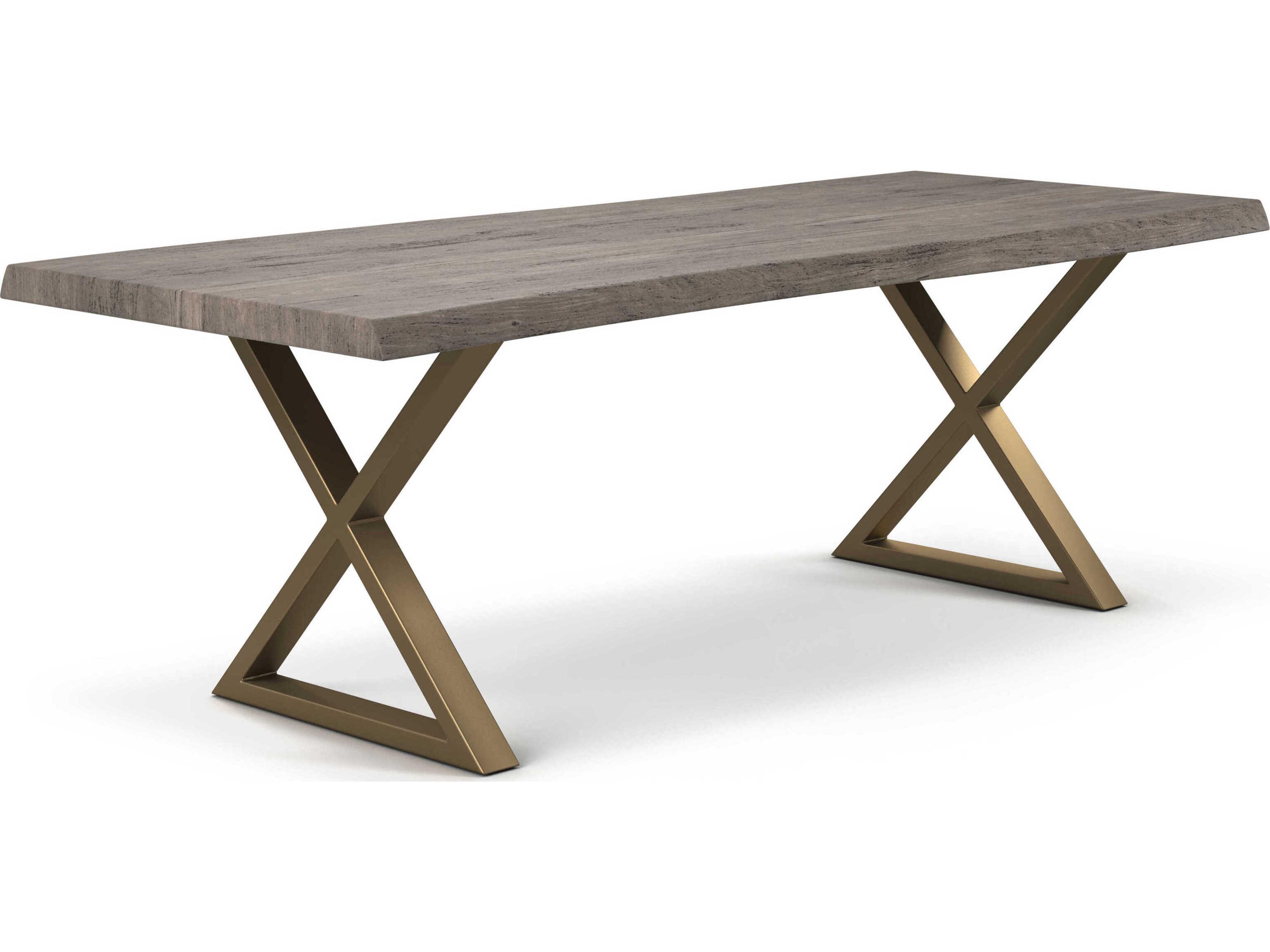 Urbia Brooks Rectangular Wood Sandblasted Grey Brass Dining Table