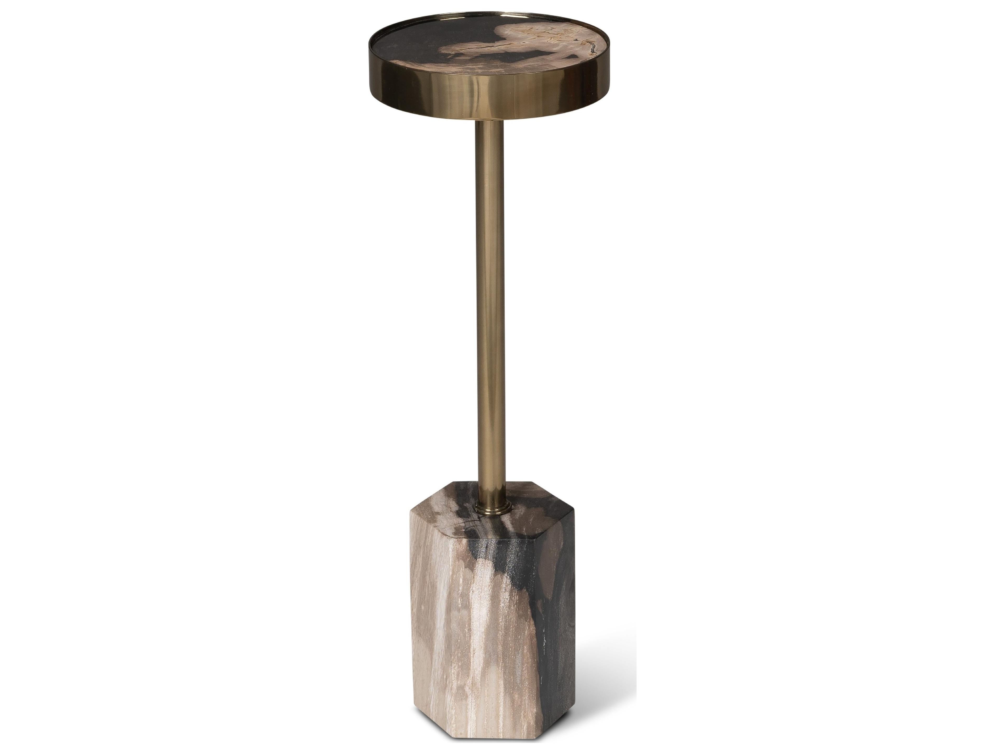 Urbia Relique Dinah Drink Table Brass Frame Natural Dark Top