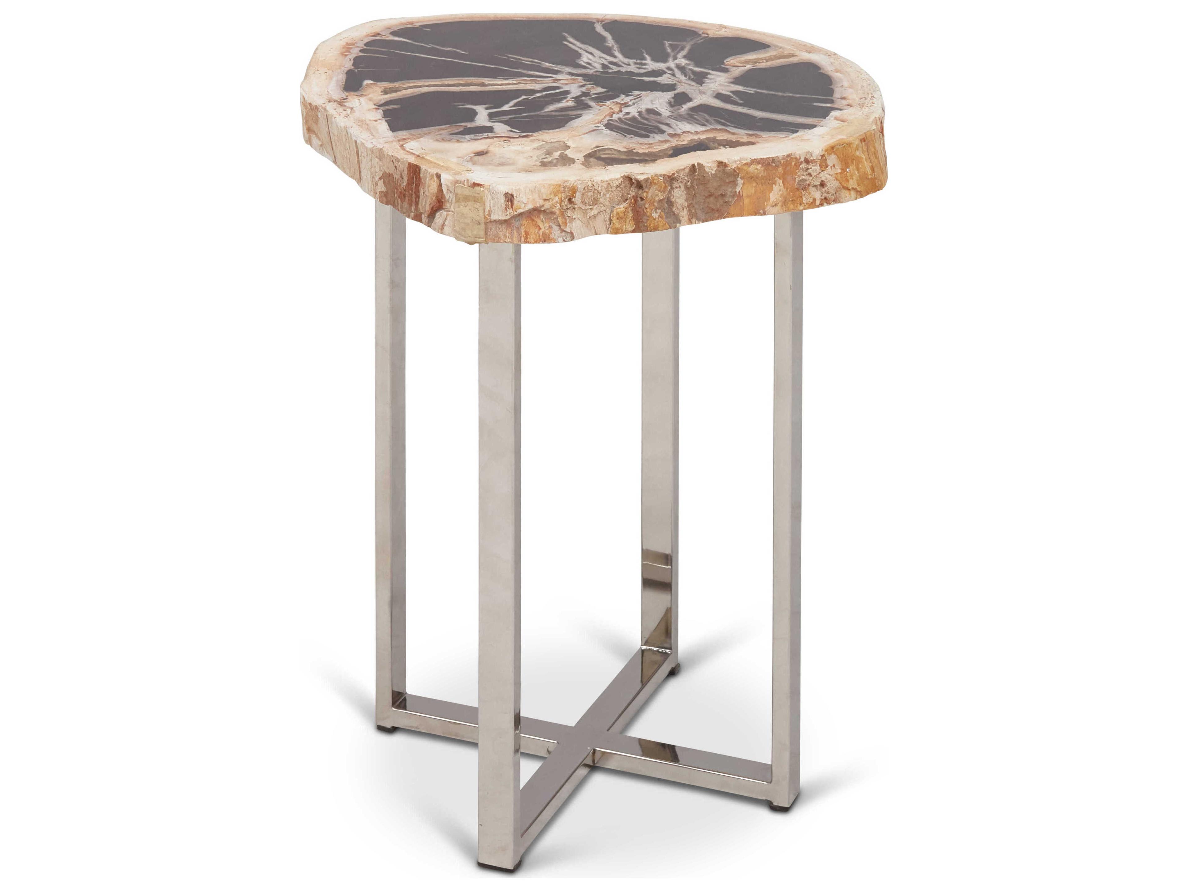 Urbia Relique Wood Natural Dark Polished Stainless Steel End Table