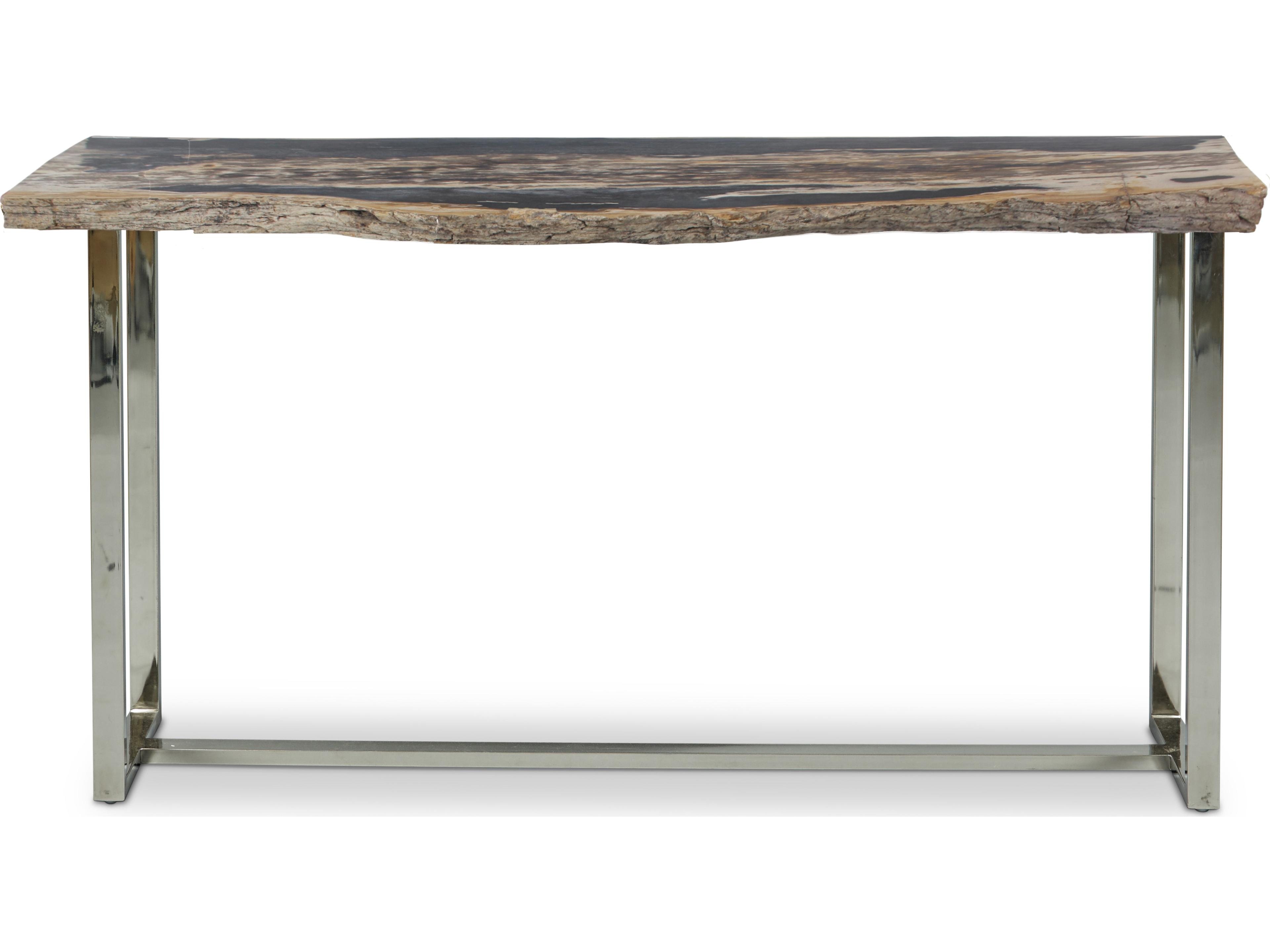 Urbia Relique Rectangular Wood Natural Dark Polished Stainless Steel Console Table