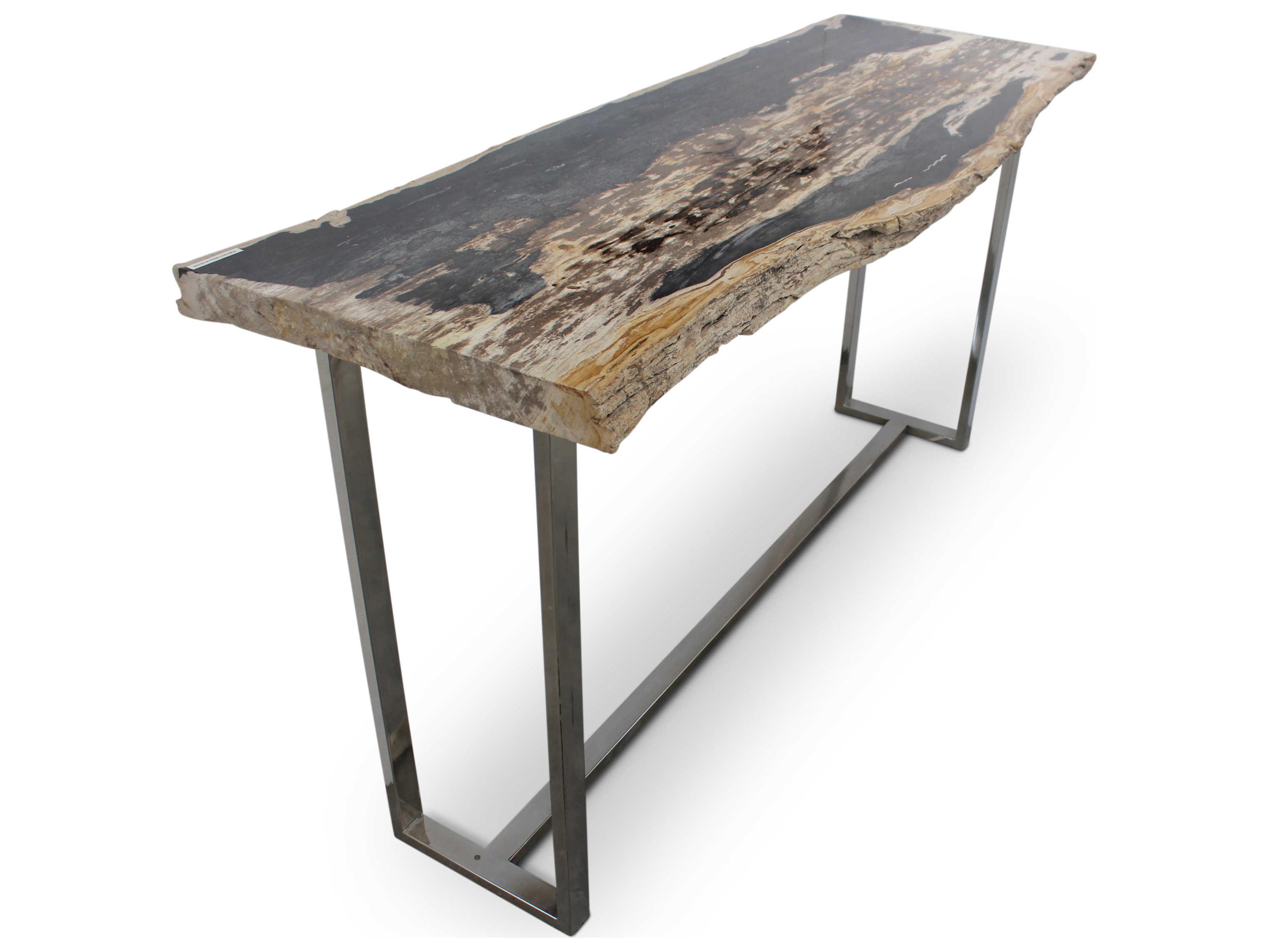 Urbia Relique Rectangular Wood Natural Dark Polished Stainless Steel Console Table