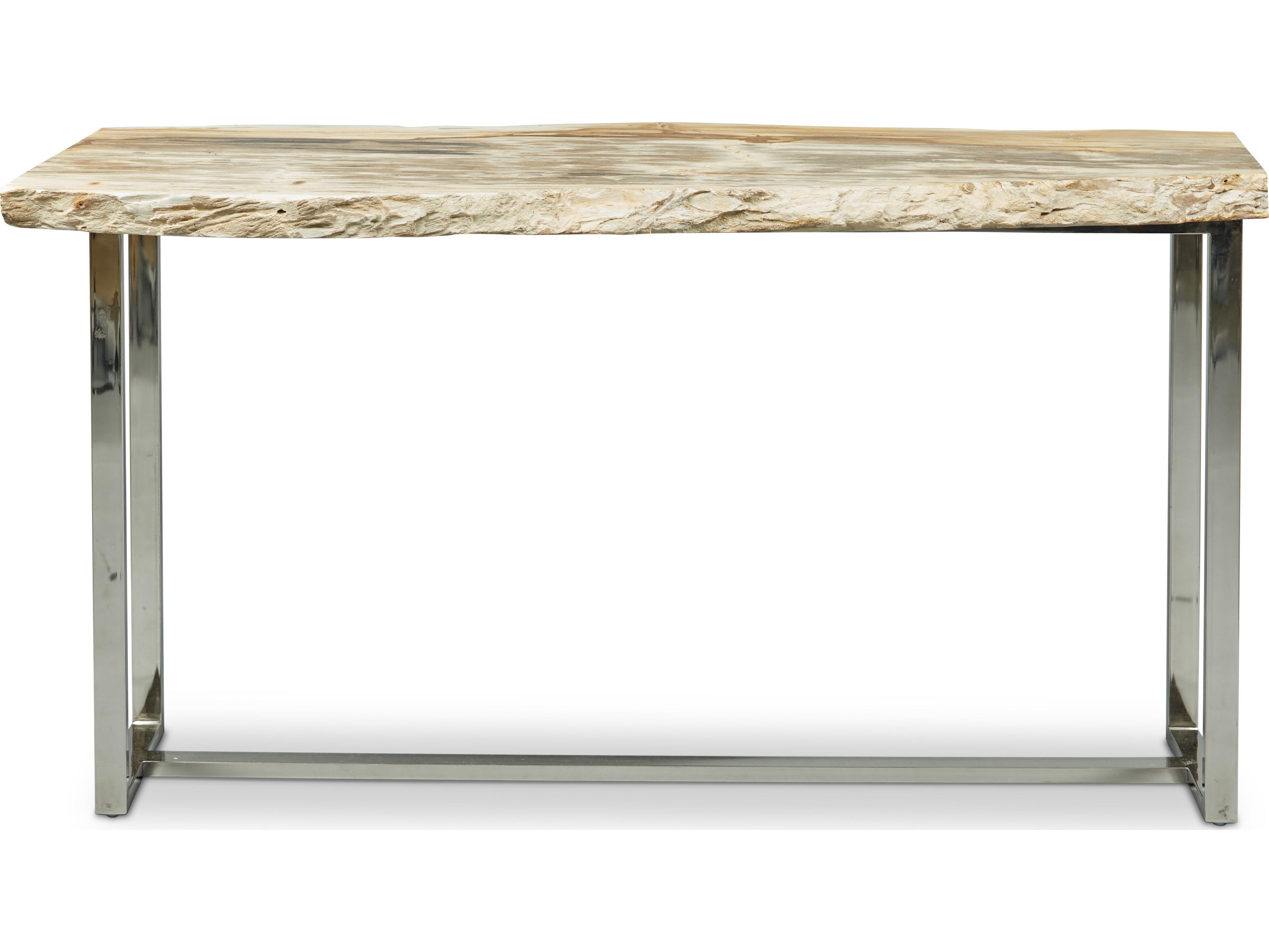 Urbia Relique Rectangular Wood Natural Light Polished Stainless Steel Console Table