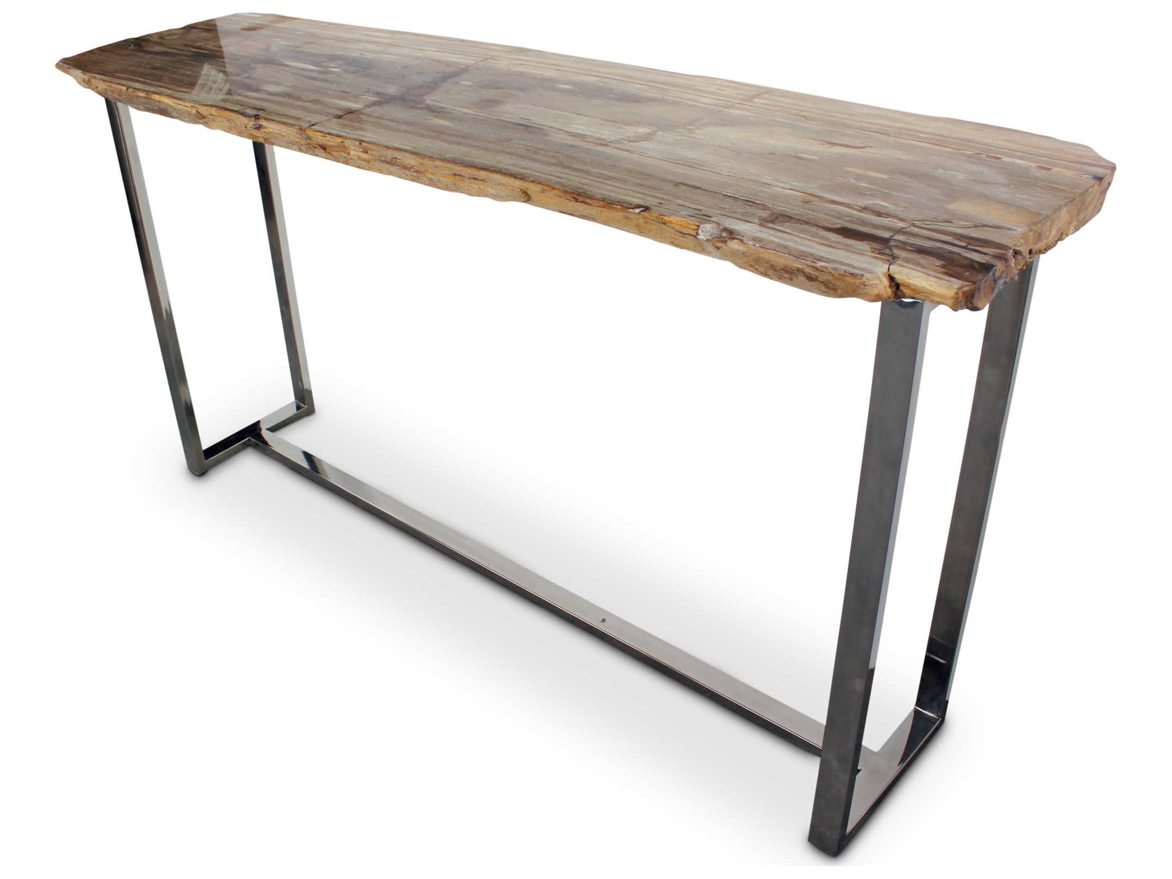 Urbia Relique Rectangular Wood Natural Light Polished Stainless Steel Console Table