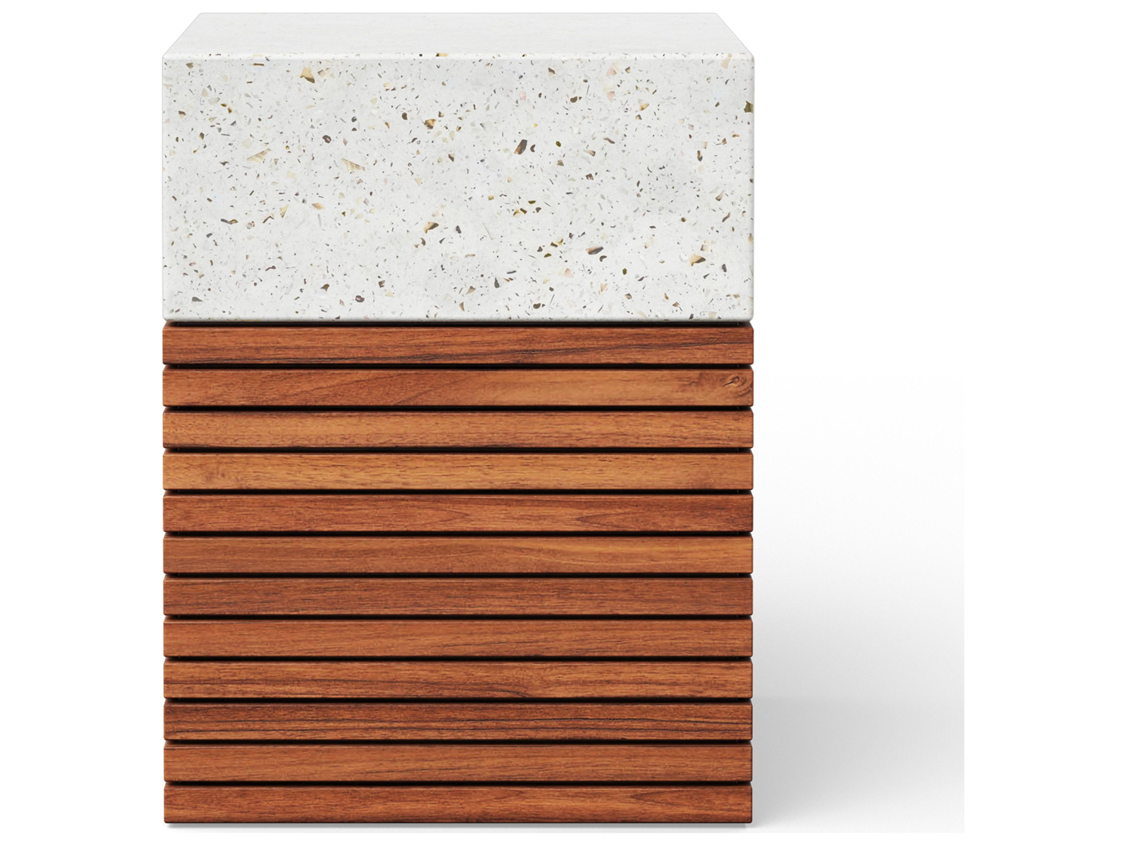 Urbia Outdoor Mixx Ivory Terrazzo Natural Wood Concrete Bar Stool