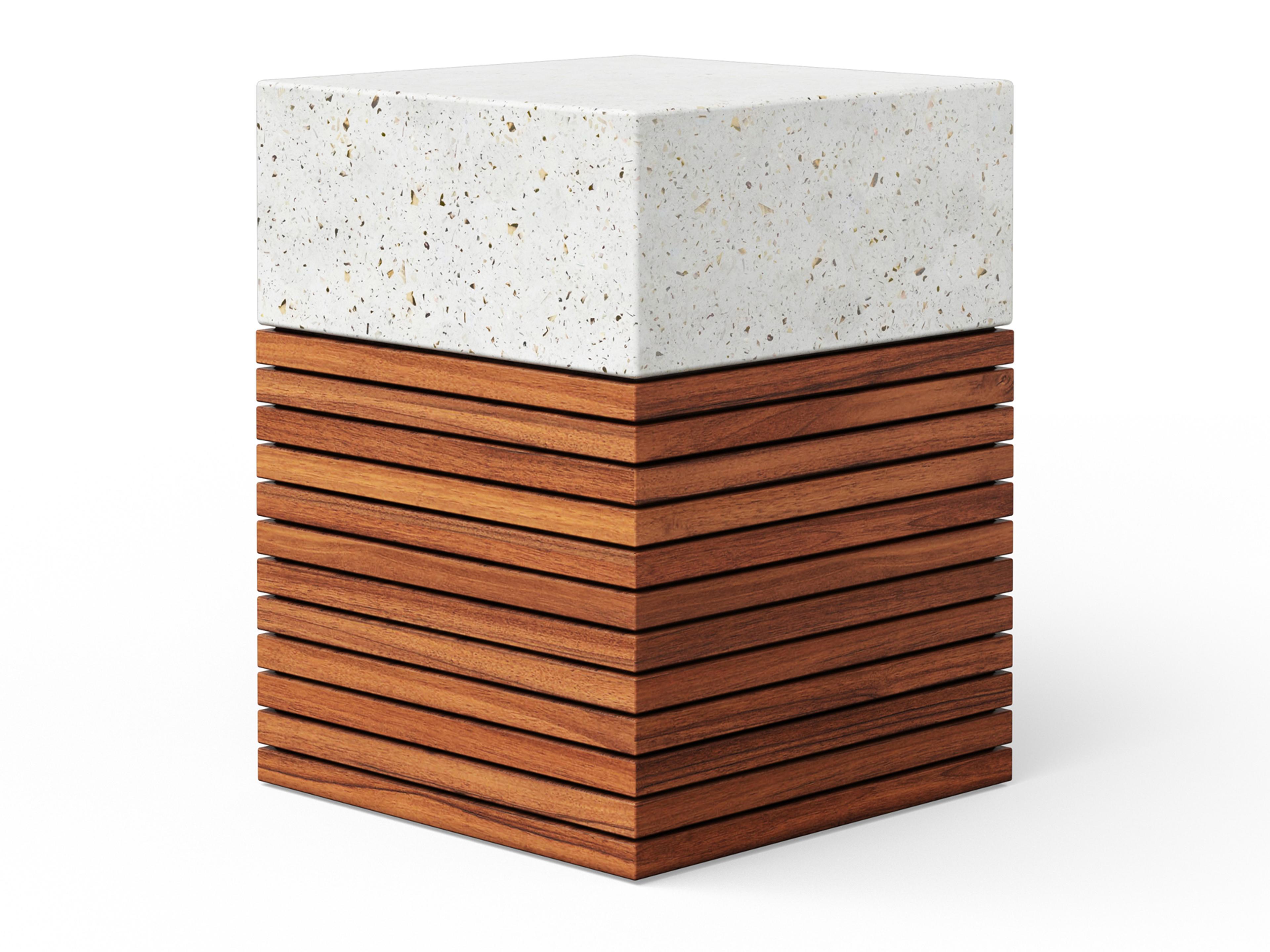 Urbia Outdoor Mixx Ivory Terrazzo Natural Wood Concrete Bar Stool