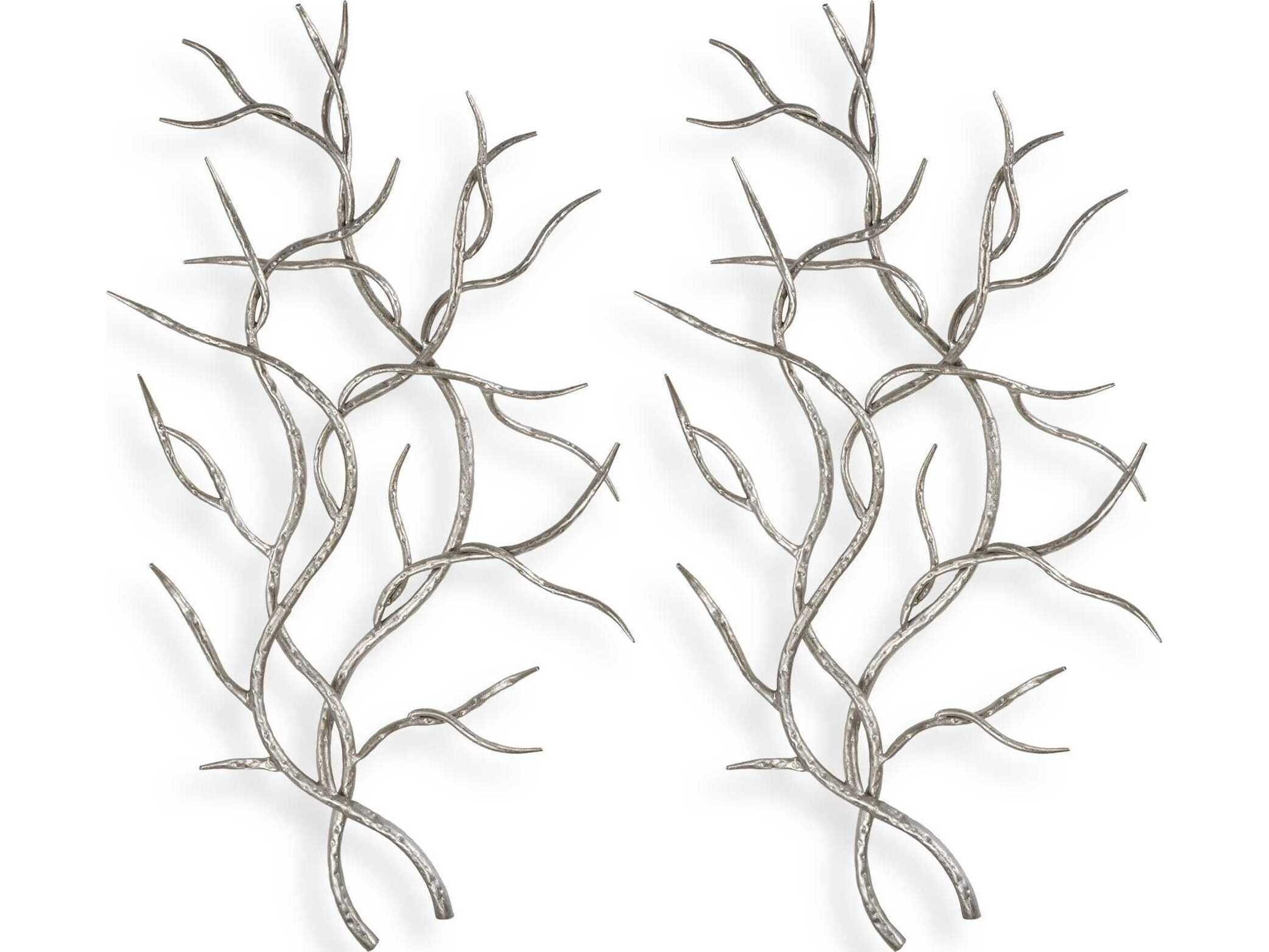Uttermost Bright Silver Leaf Branches Wall Art Set of 2