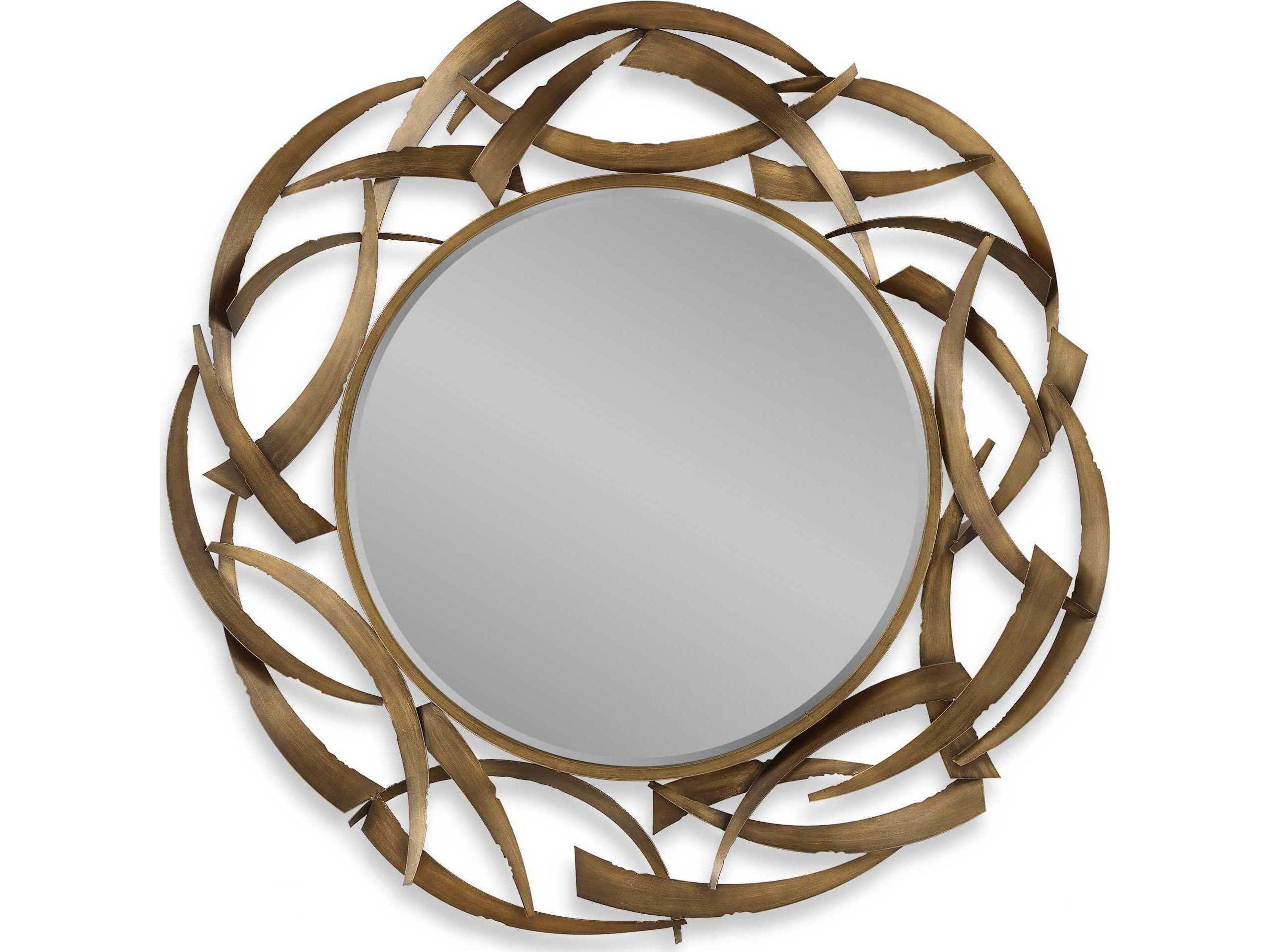 Uttermost Cutting Edge Antiqued Golden Bronze Round Wall Mirror