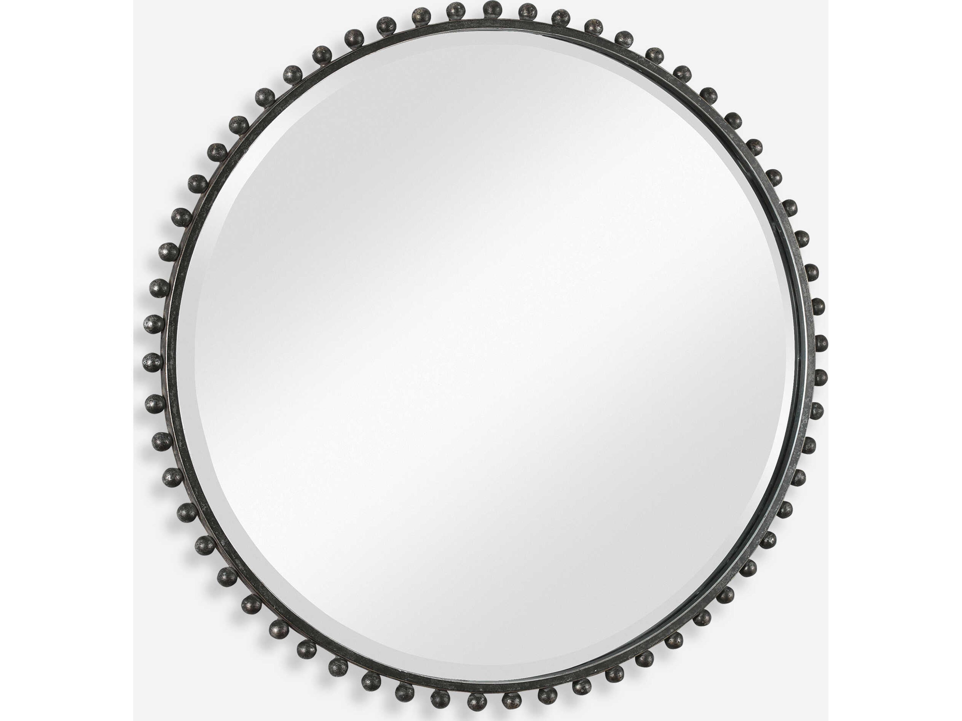 Uttermost Taza Distressed Black / Light Gray Round Wall Mirror