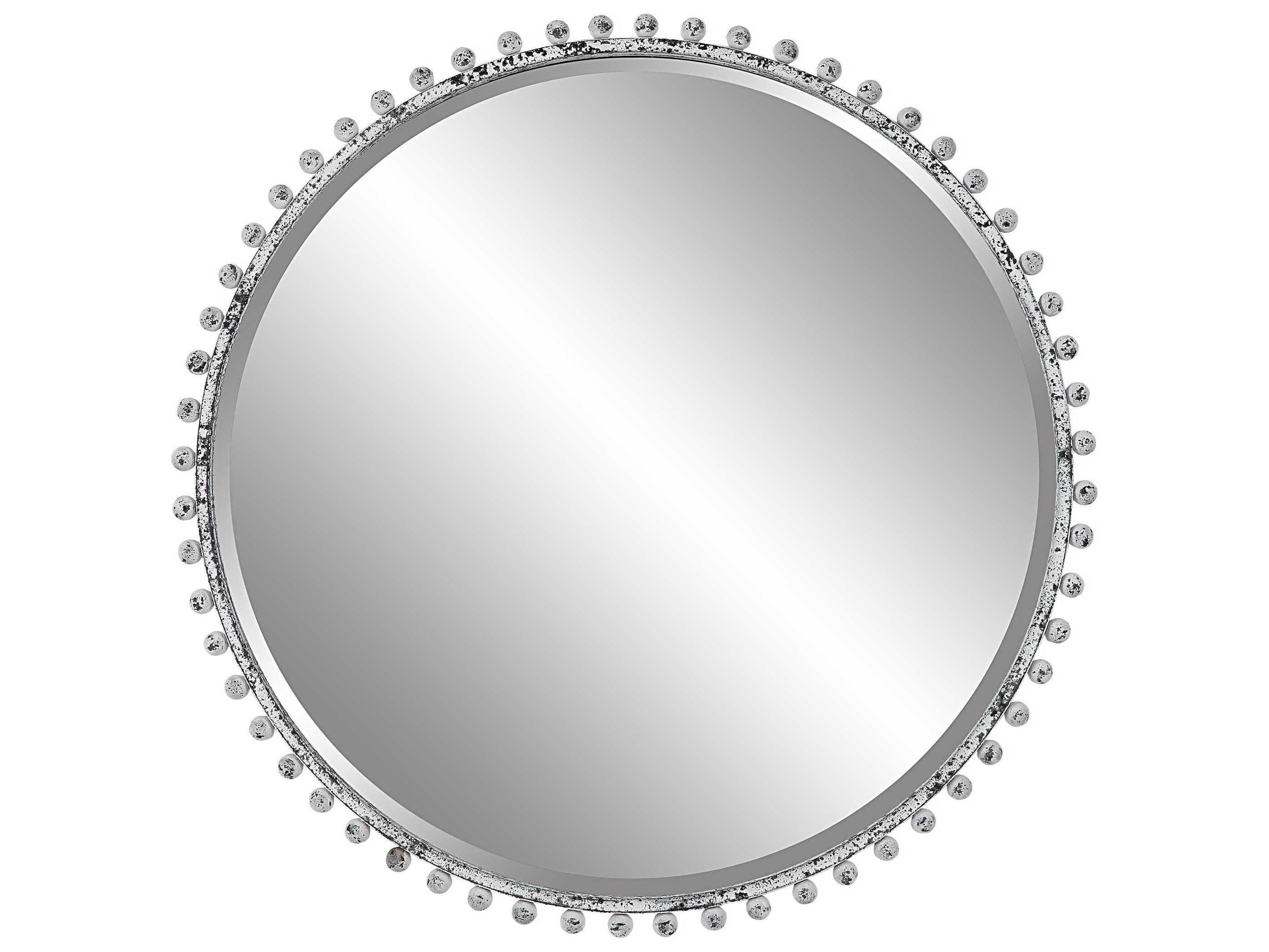 Uttermost Taza Aged White With Rustic Black Round Wall Mirror