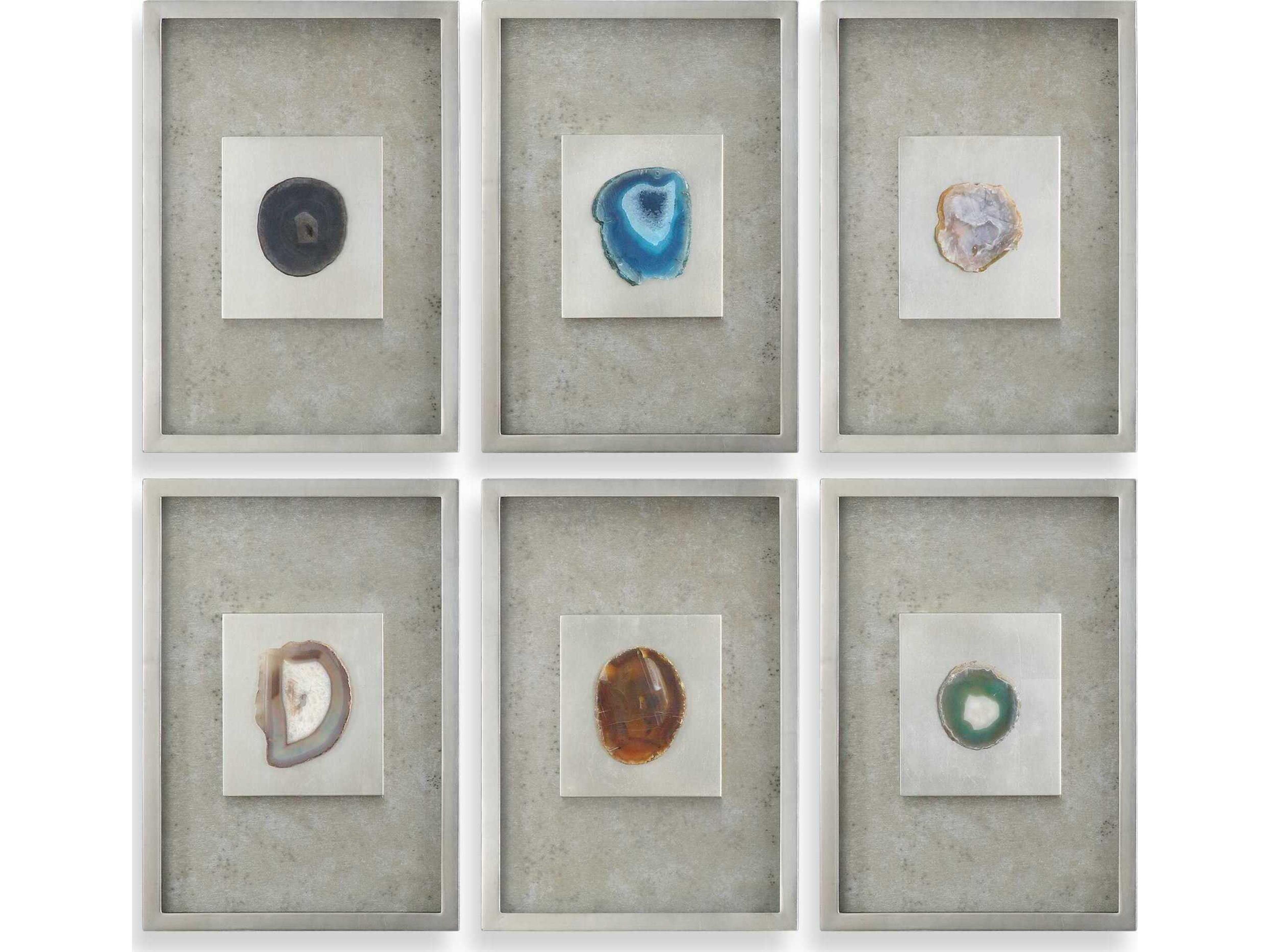 Uttermost Agate Stone Silver 3D Wall Art Set of 6