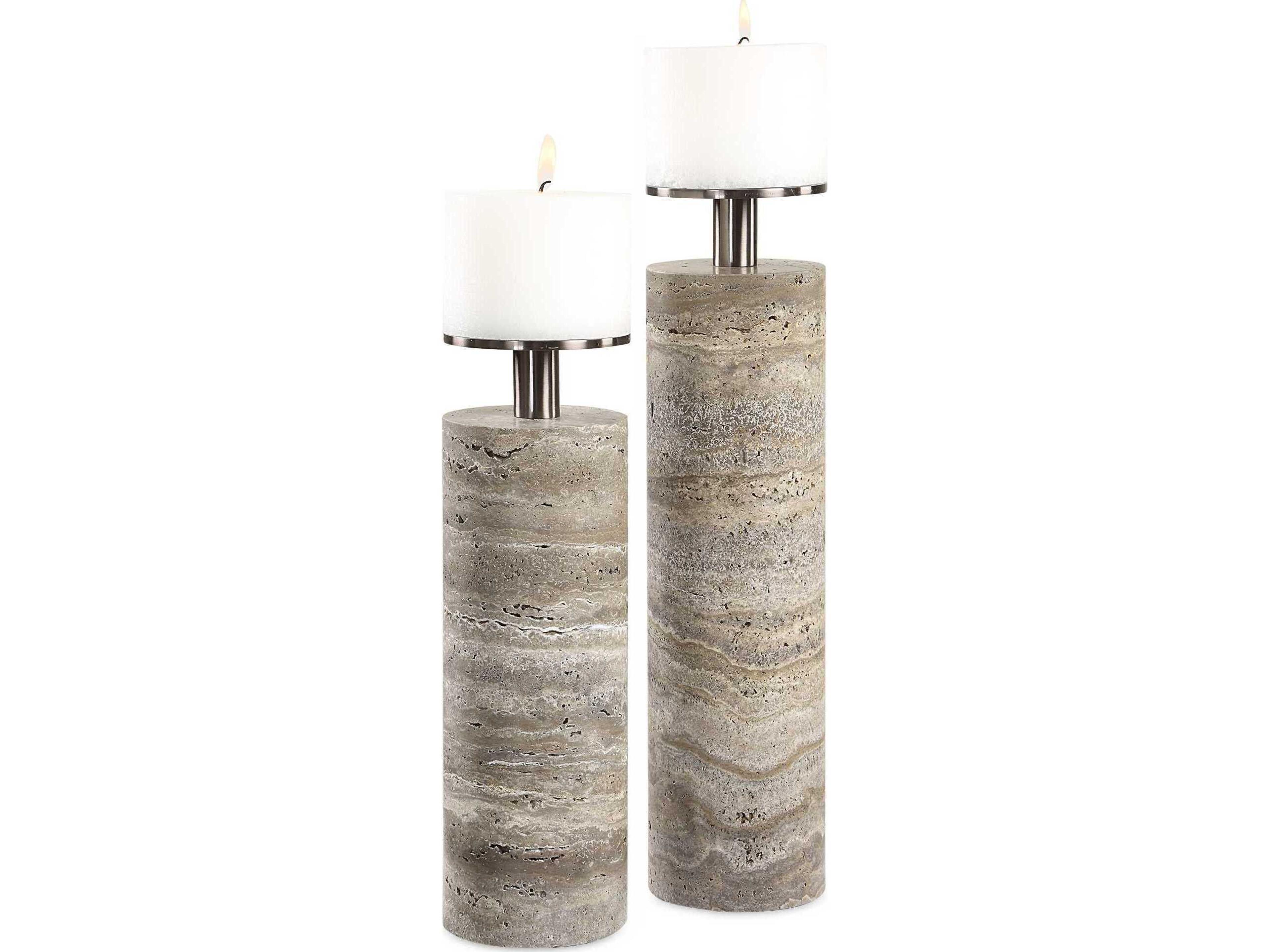 Uttermost Shadowstone Gray Candle Holder (Set of 2)