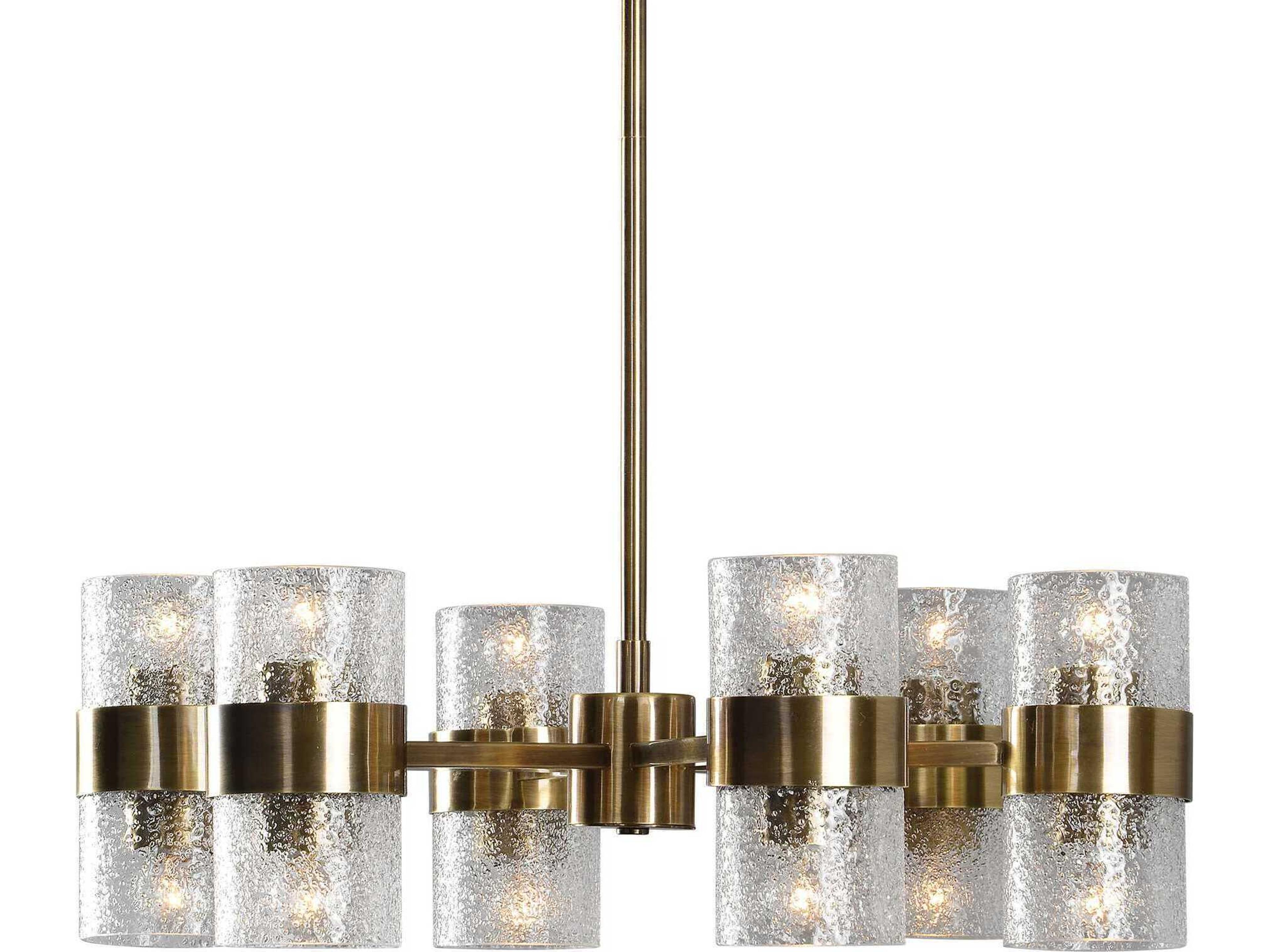 Uttermost Marinot 12-Light Antique Brass Glass Cylinder Chandelier