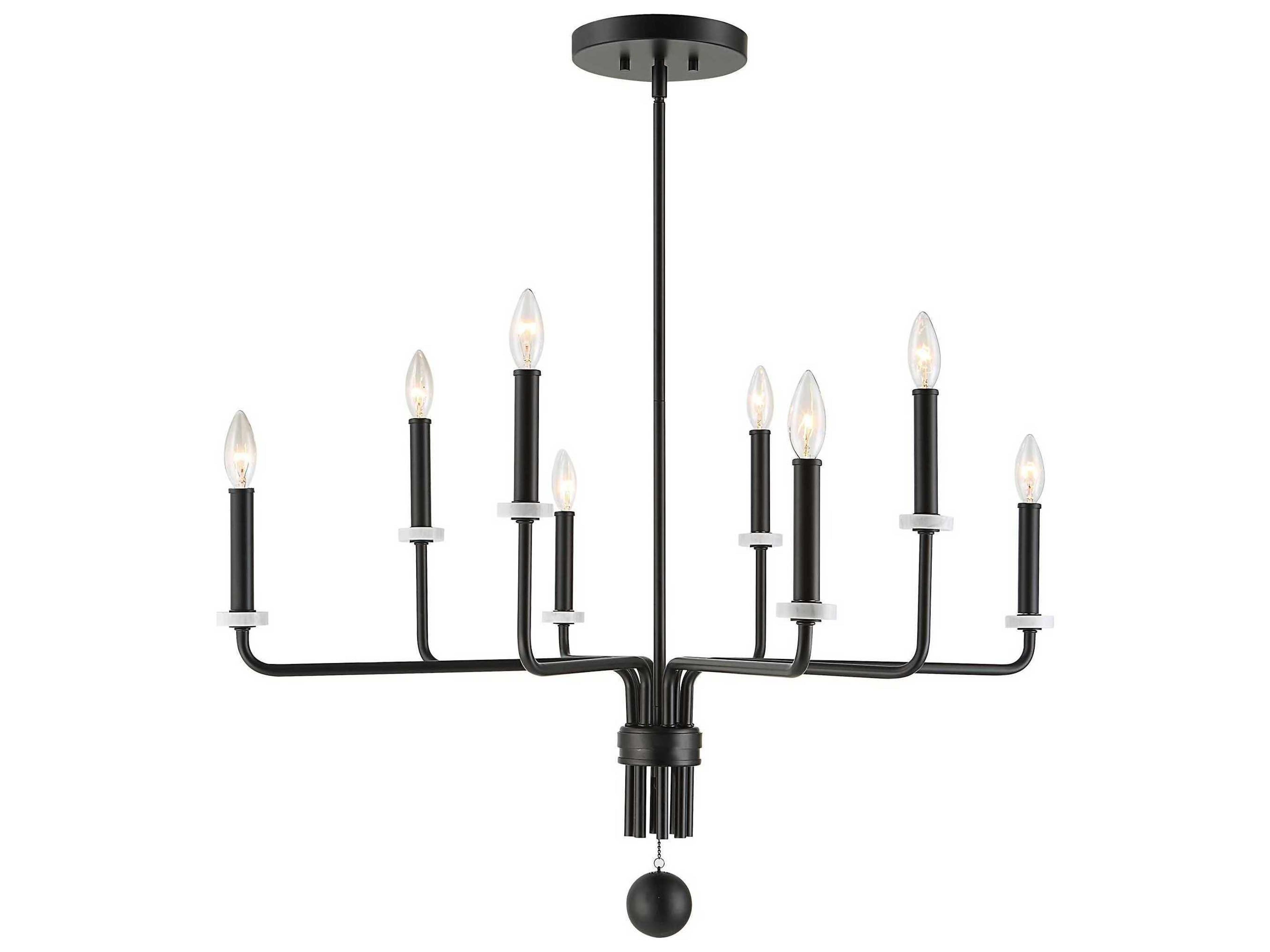 Uttermost 8-Light Matte Black White Marble Bobesche Chandelier