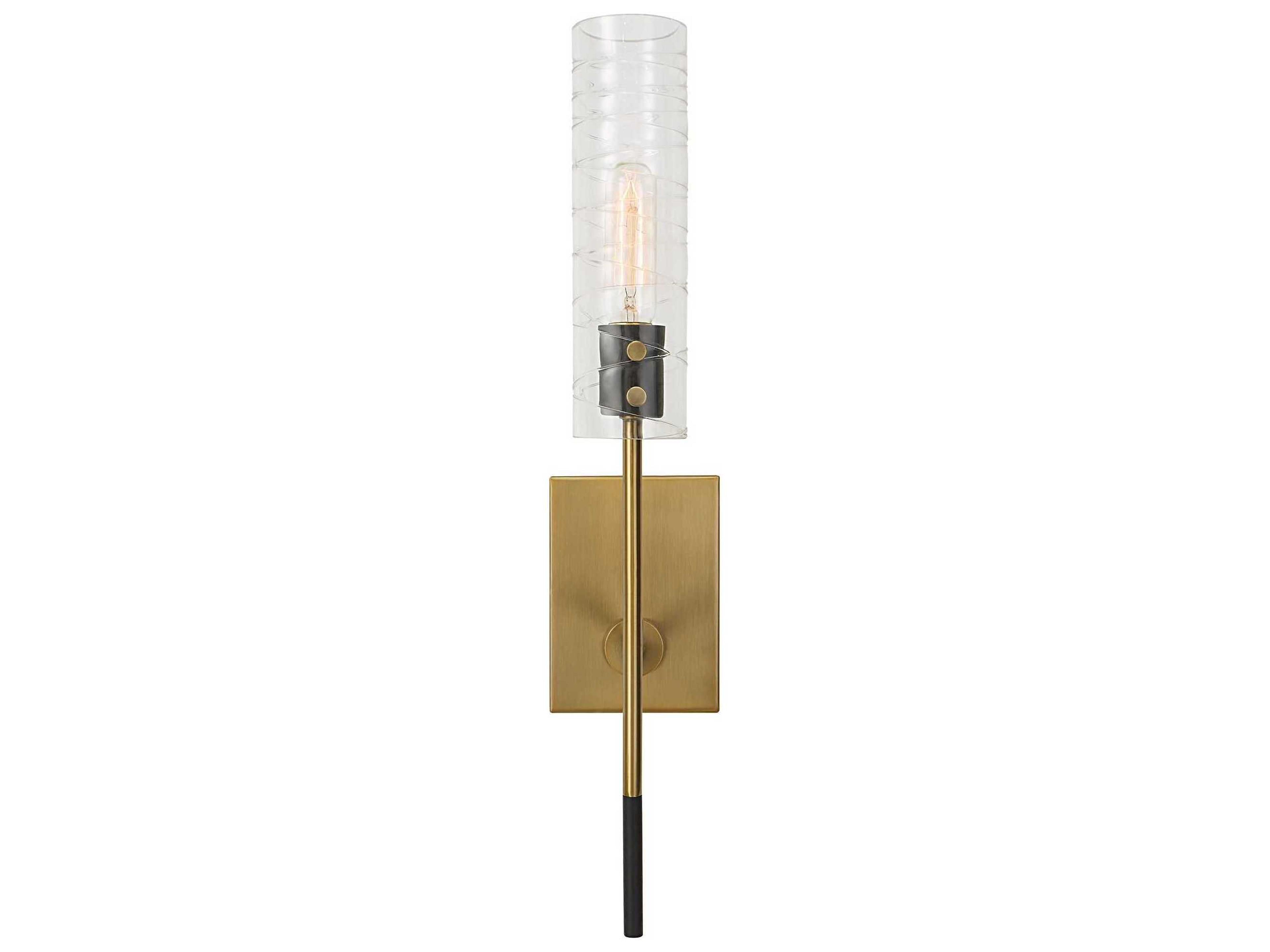 Uttermost Telesto 1-Light Textured Black Antique Brass Glass Wall Sconce