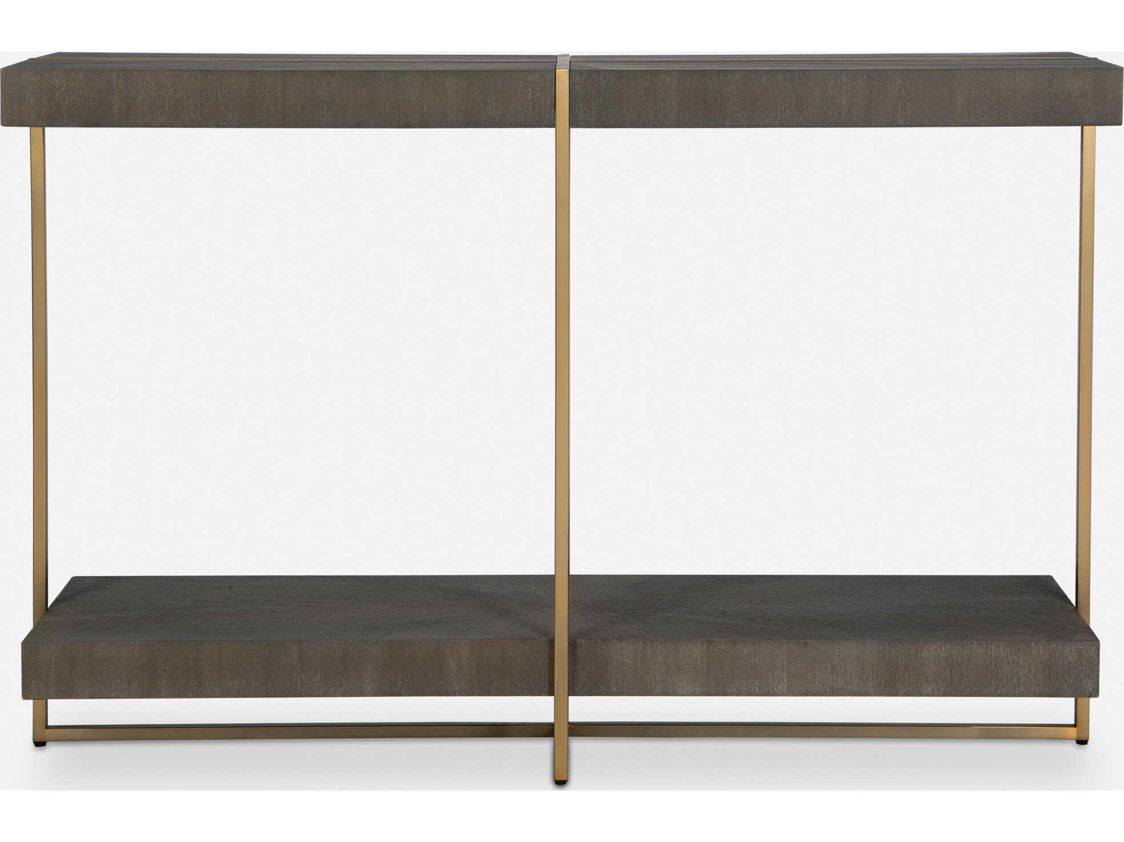 Uttermost Taja Rectangular Wood Brushed Brass Light Gray Console Table