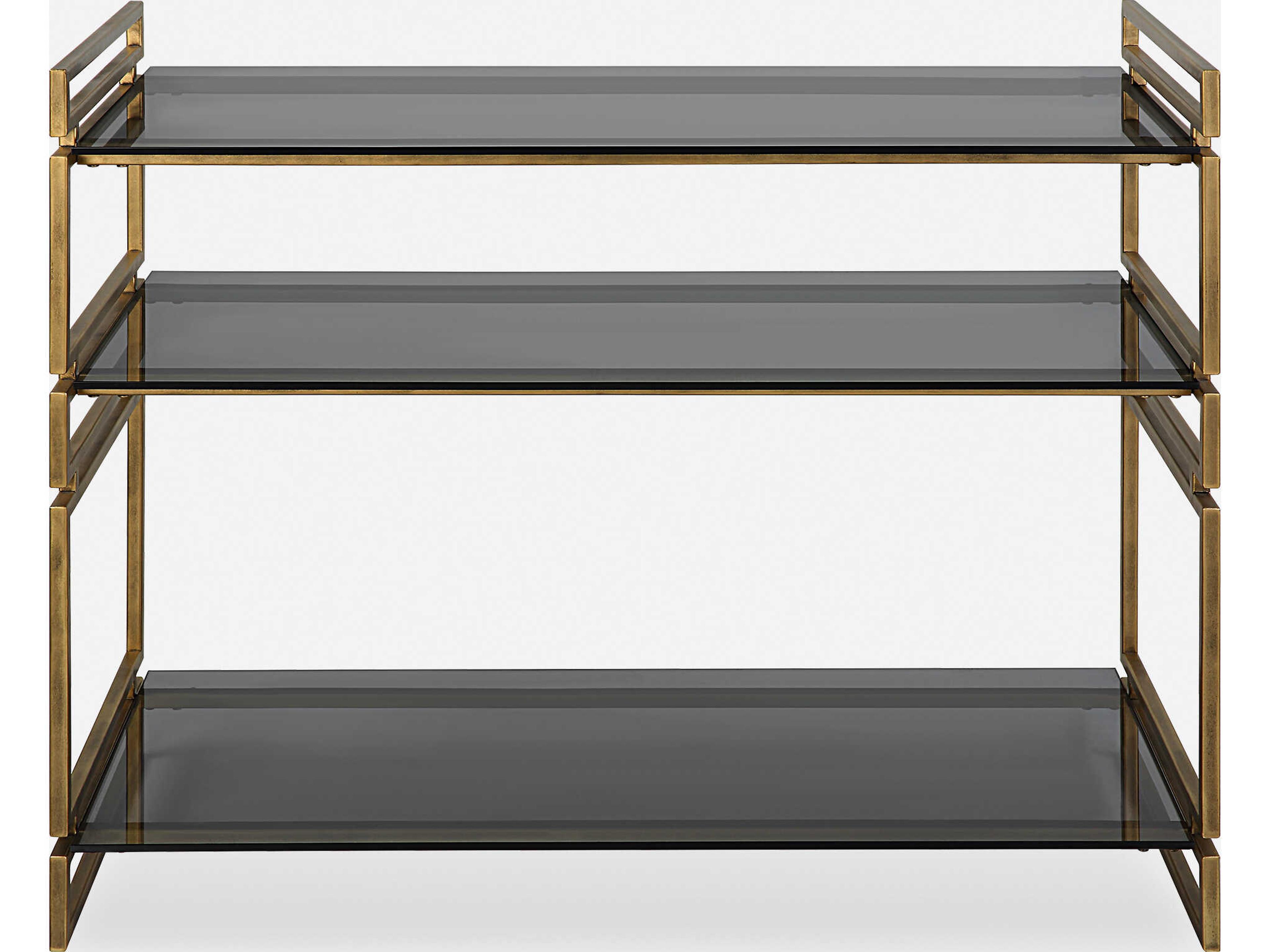 Uttermost Stacked Up Rectangular Glass Antique Gold Console Table