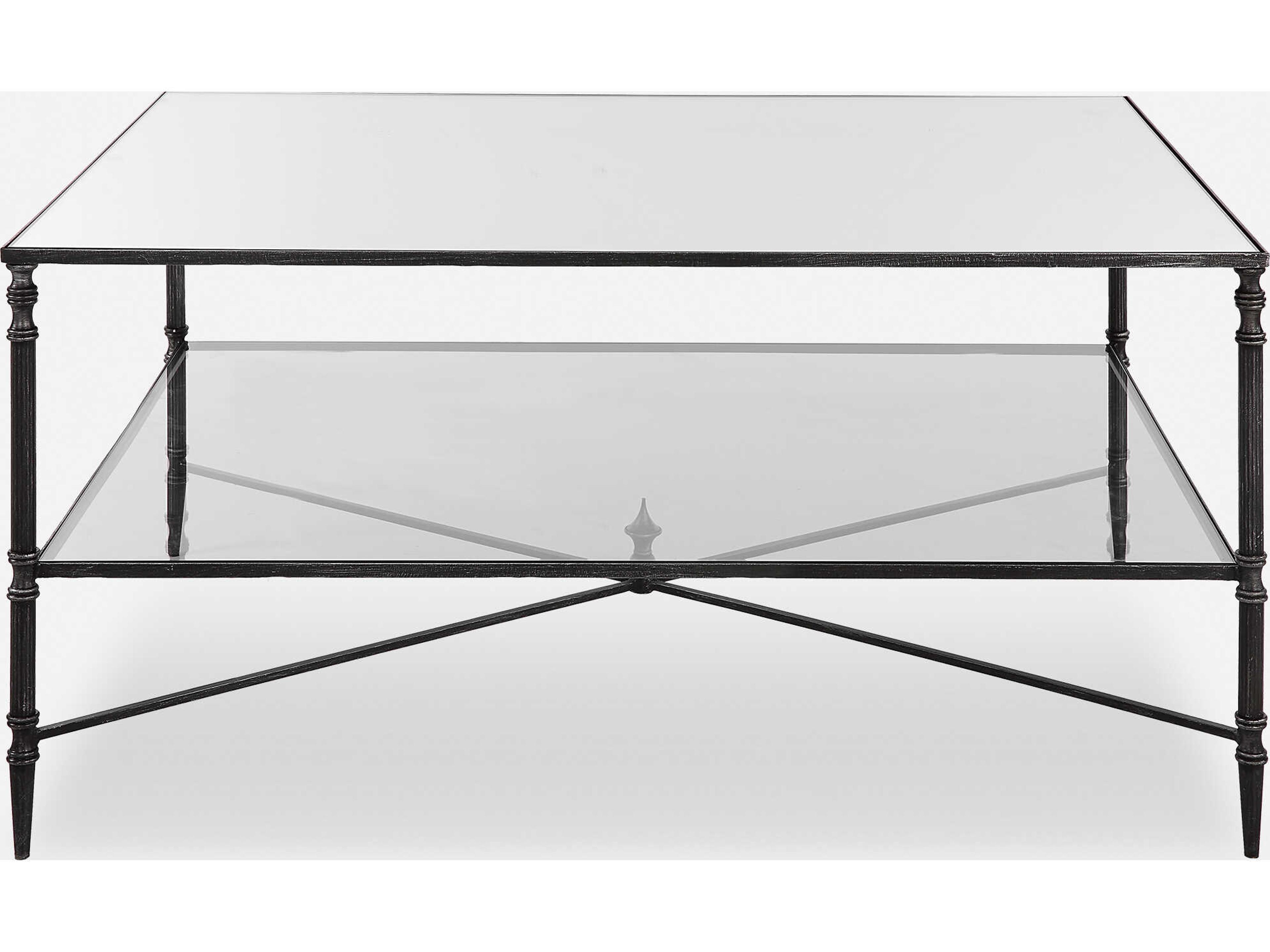 Uttermost Henzler Rectangular Glass Black Silver Coffee Table