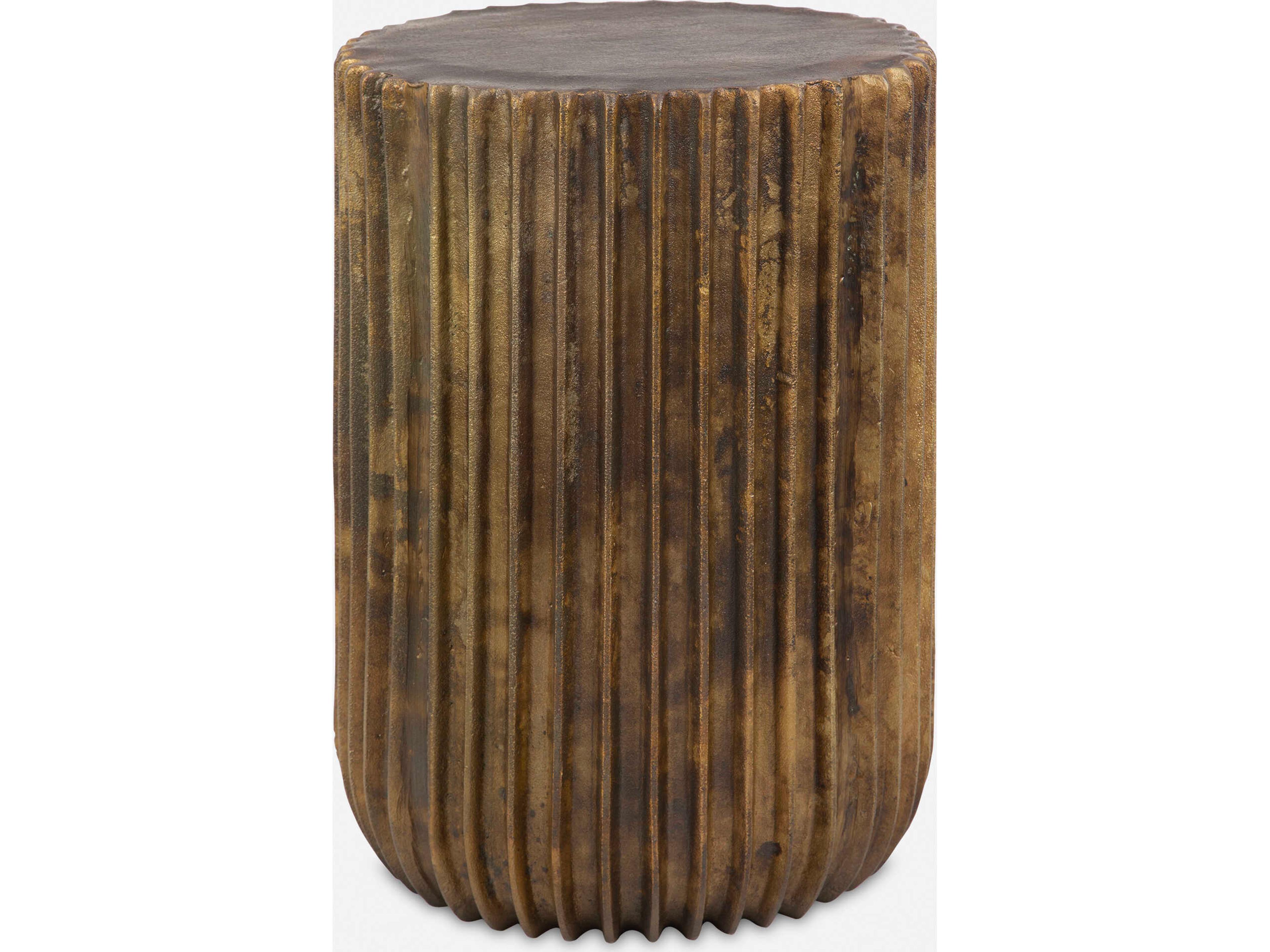 Uttermost Peaks Round Metal Antique Gold End Table