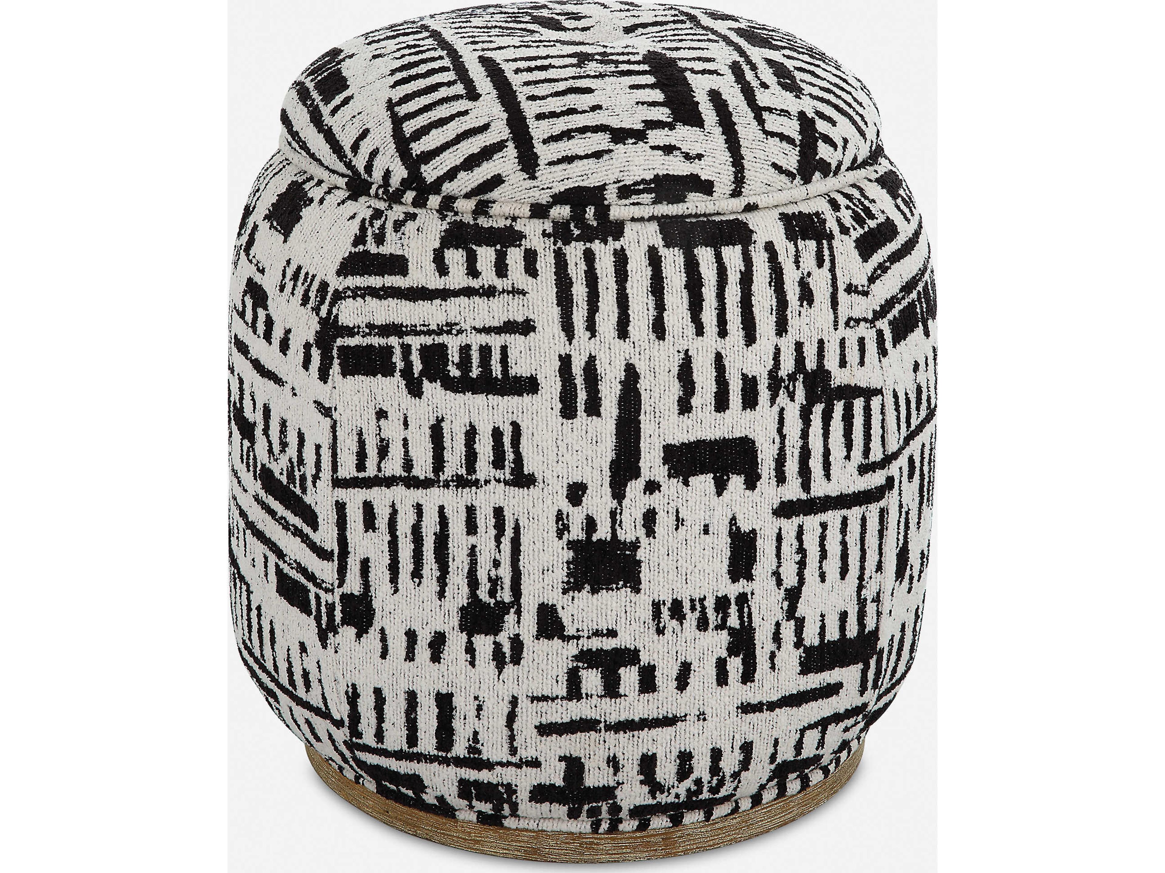 Uttermost Dialogue Black Off White Upholstered Ottoman