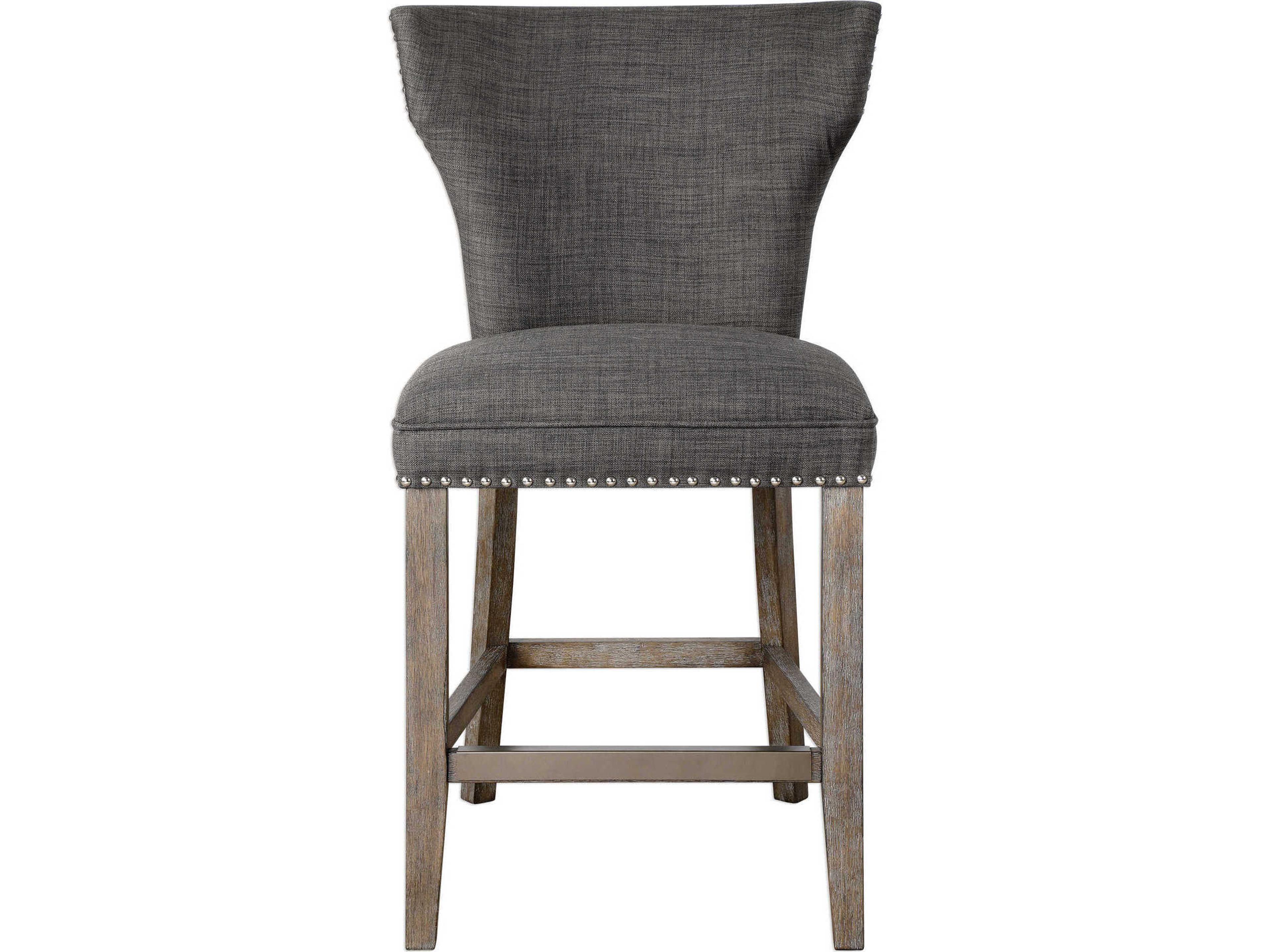Uttermost Arnaud Upholstered Solid Wood Warm Charcoal Gray Counter Stool