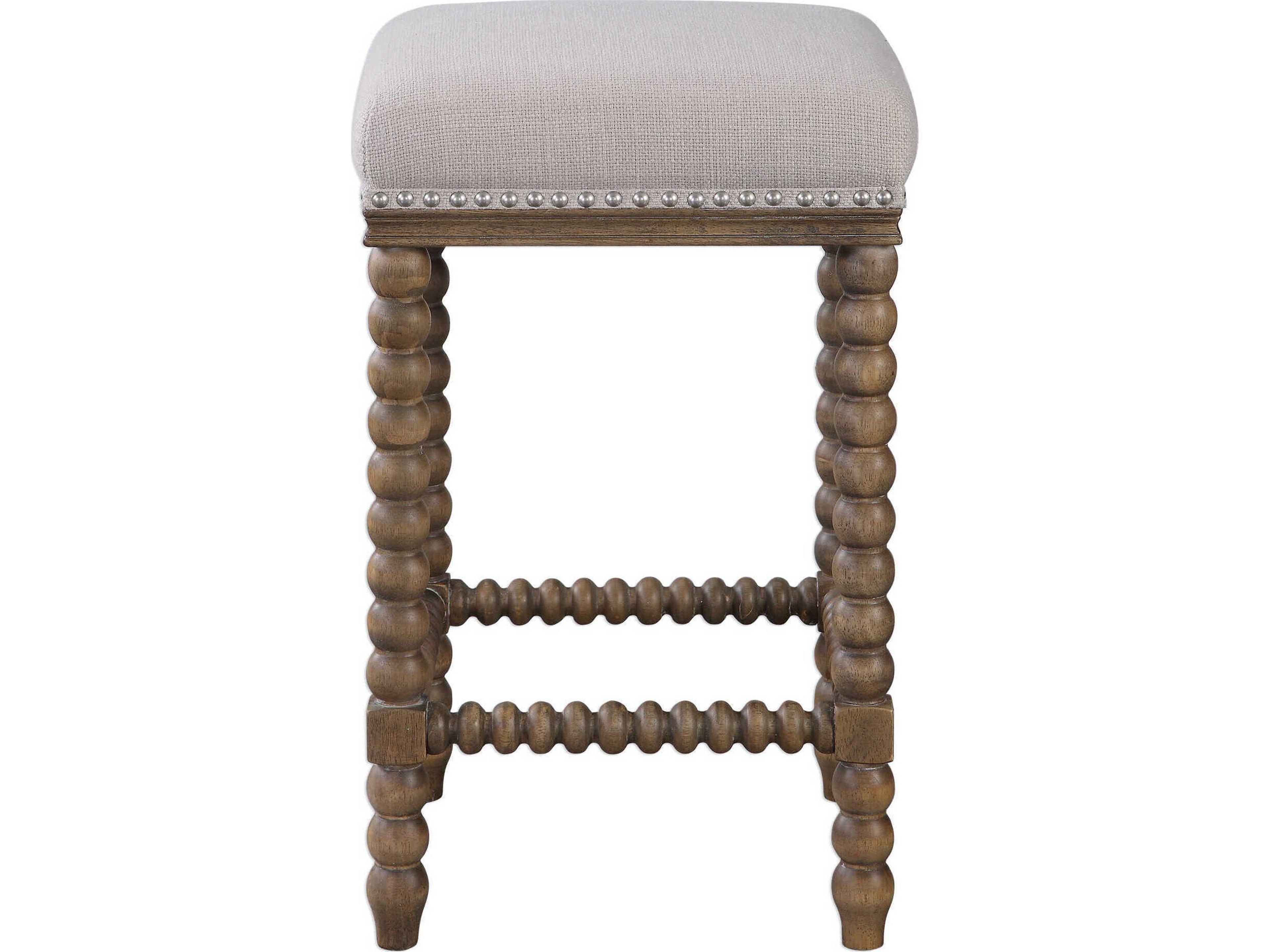 Uttermost Pryce Upholstered Rubberwood Beige Linen Counter Stool