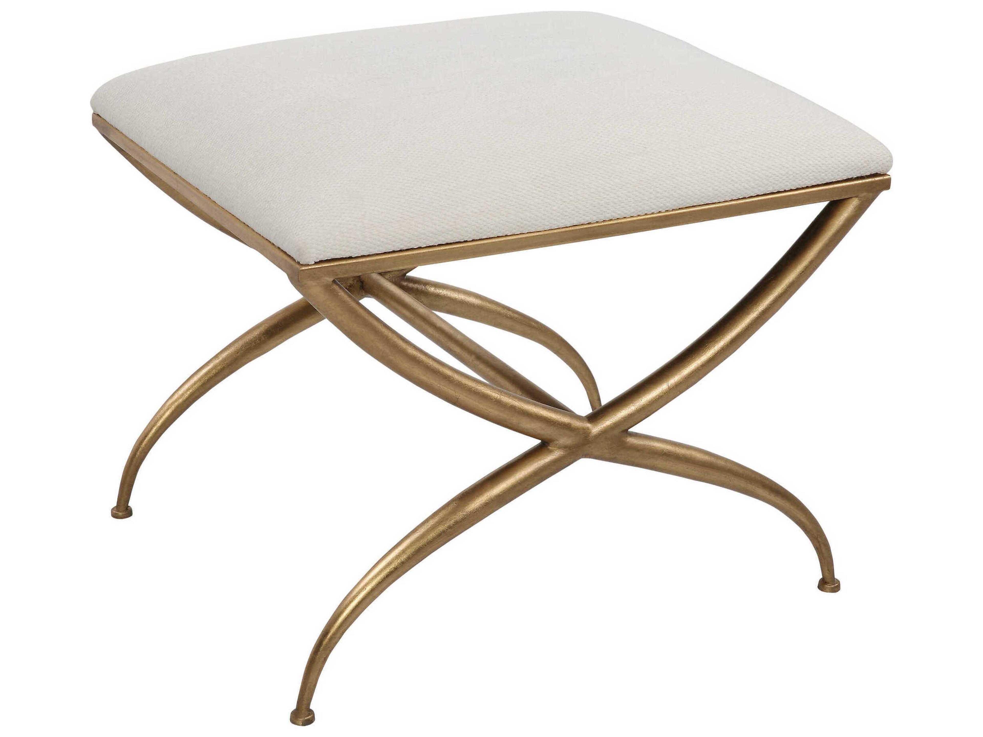 Uttermost Crossing White Gold Leaf Upholstered Accent Bench