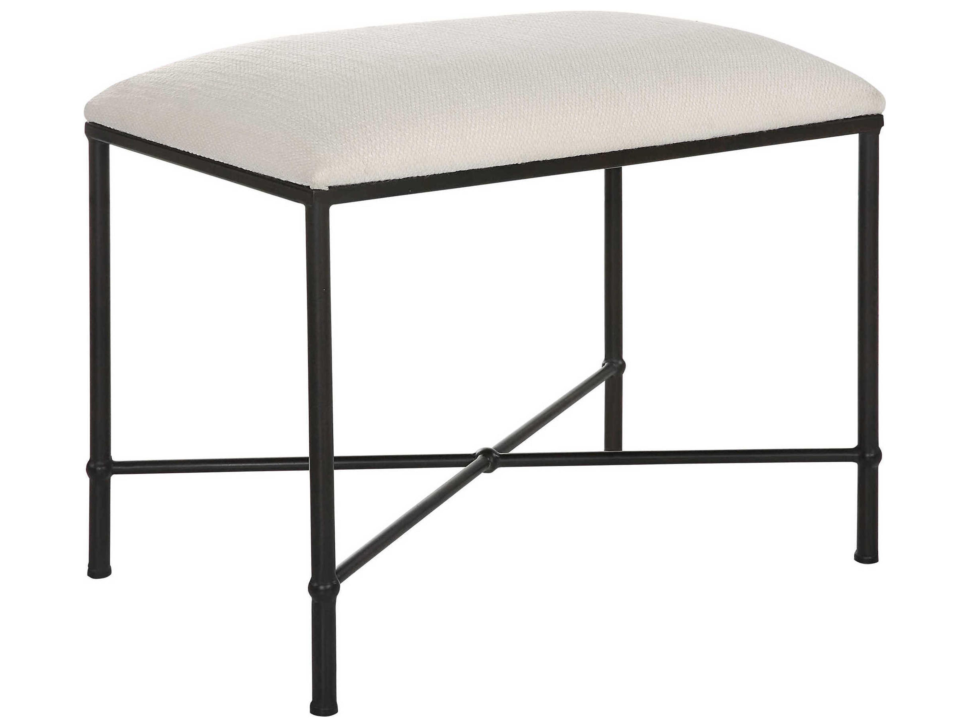 Uttermost Avenham White Satin Black Upholstered Accent Bench