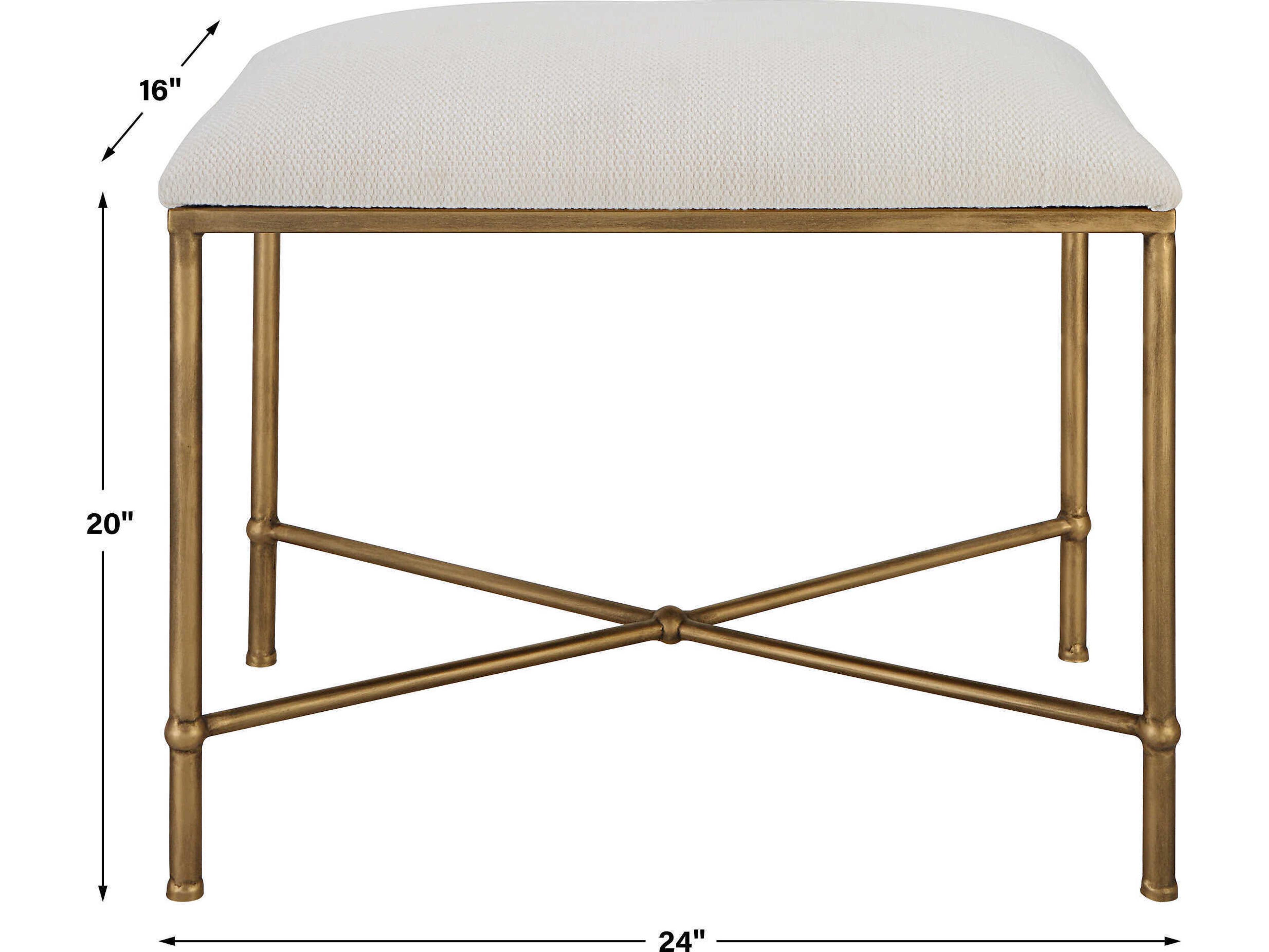 Uttermost Avenham White Antique Gold Upholstered Accent Bench