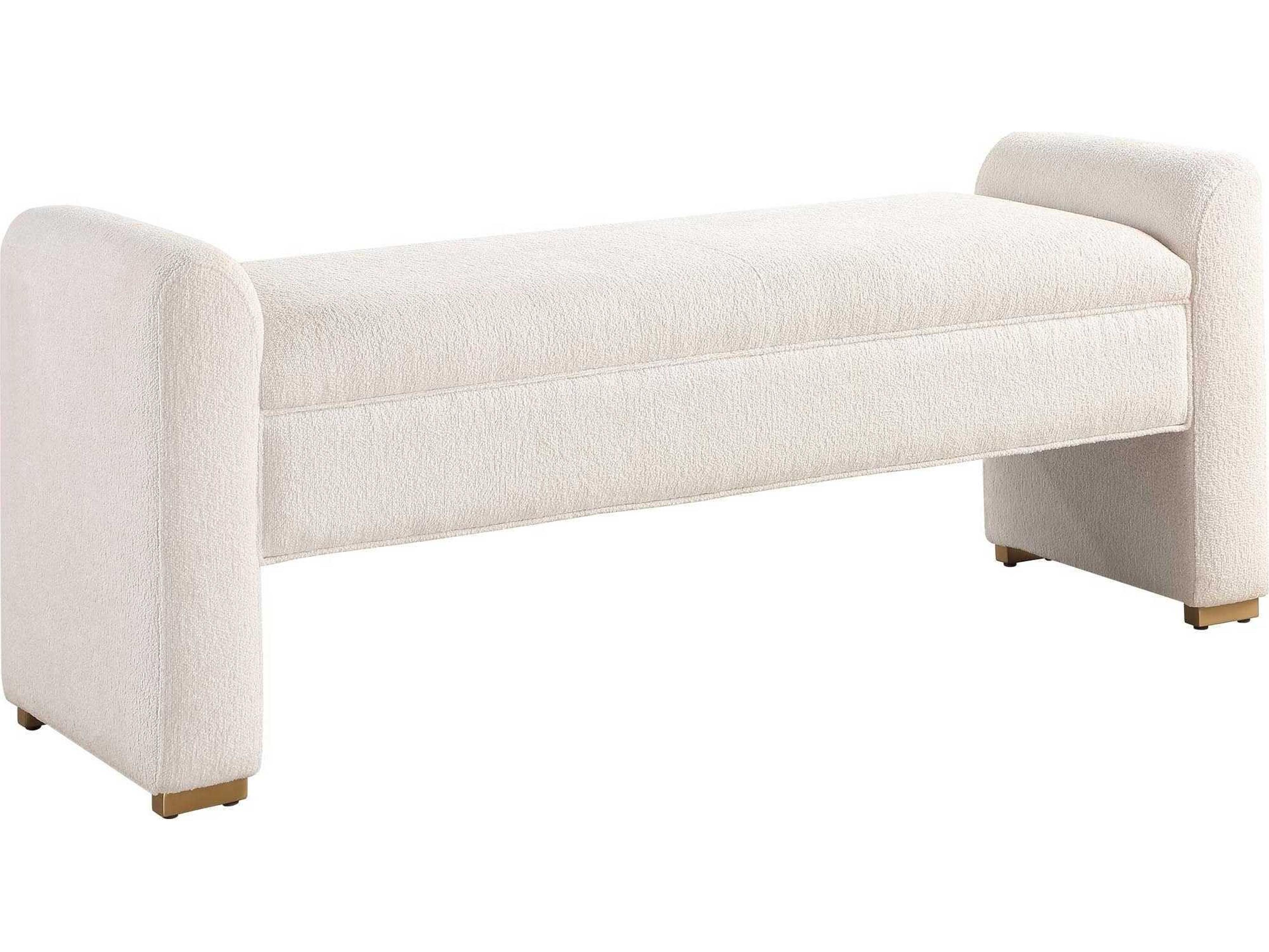 Uttermost Caliste Ivory Brushed Brass Beige Upholstered Accent Bench