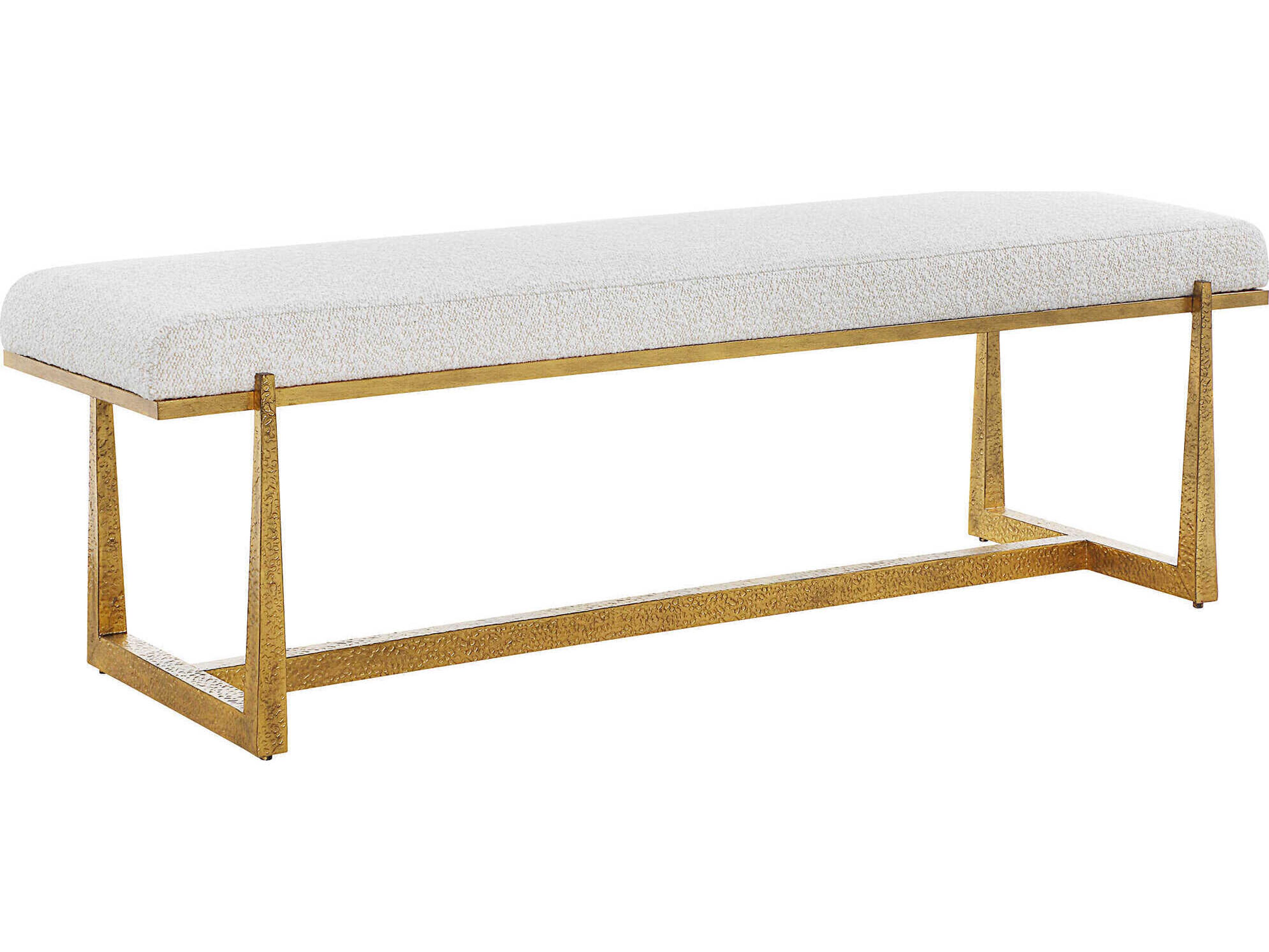 Uttermost Midas Driftwood Antique Gold Beige Upholstered Accent Bench