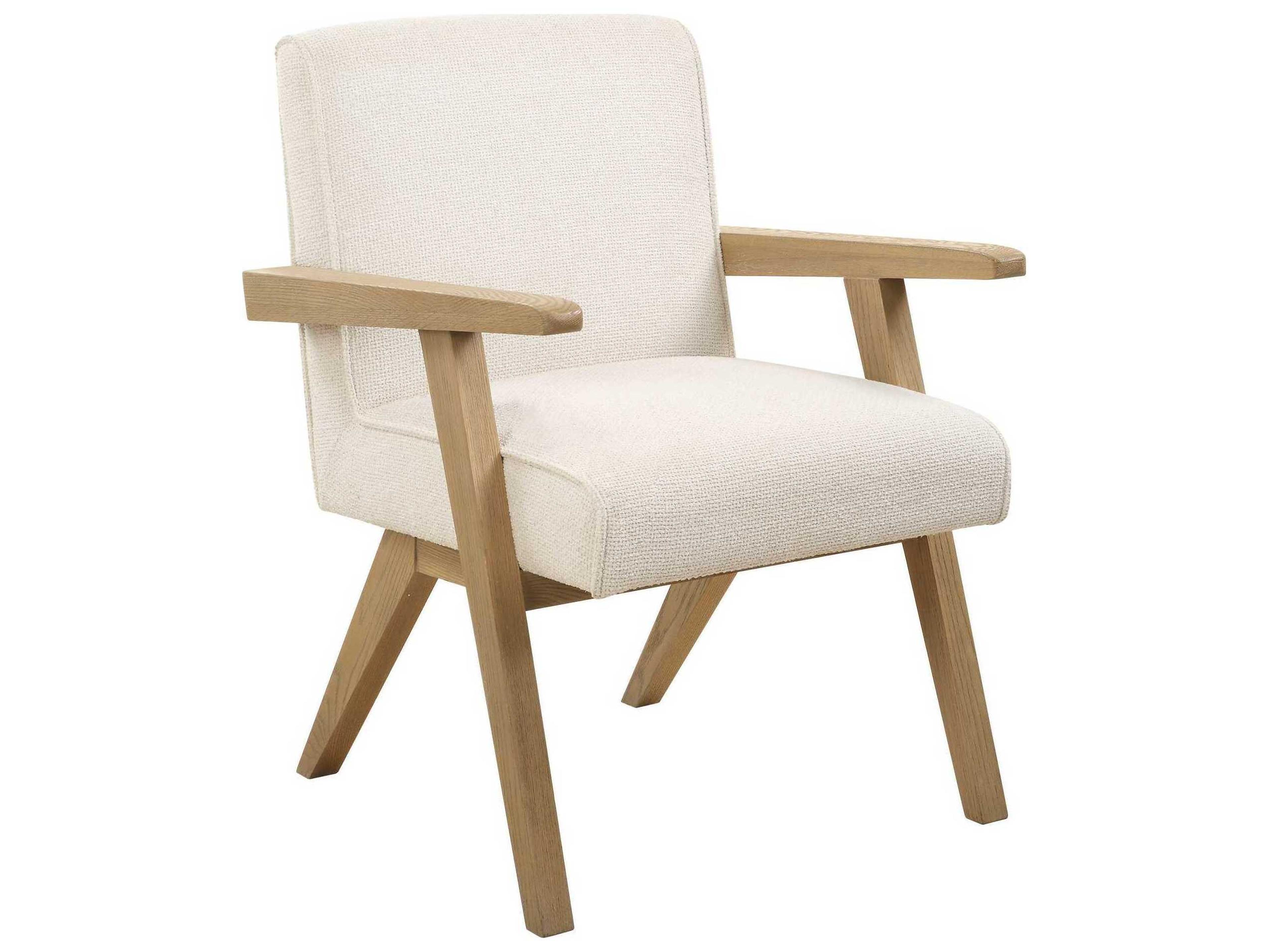 Uttermost Blakely Oak Wood White Upholstered Arm Dining Chair