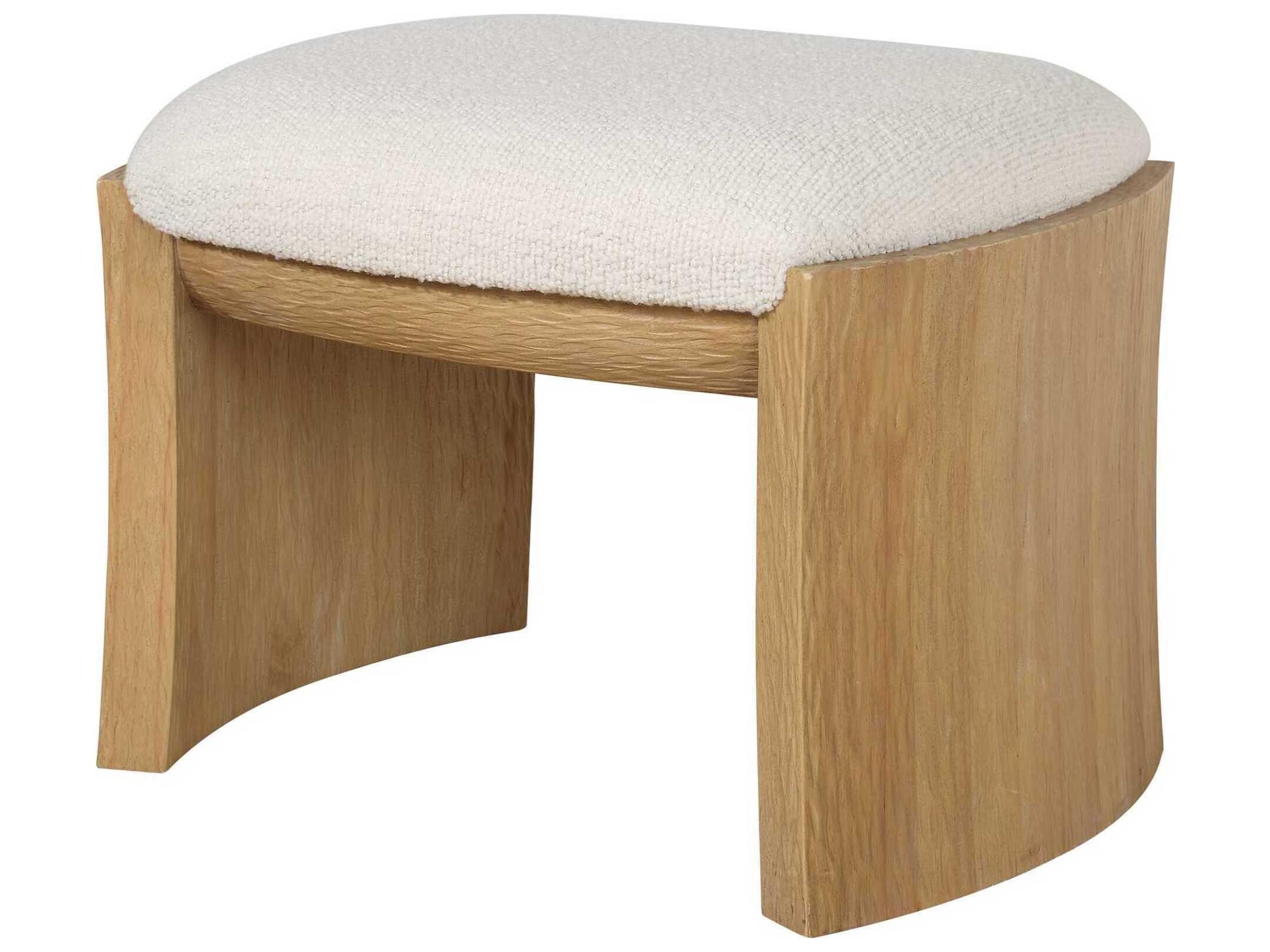 Uttermost Port White Natural Brown Upholstered Accent Stool