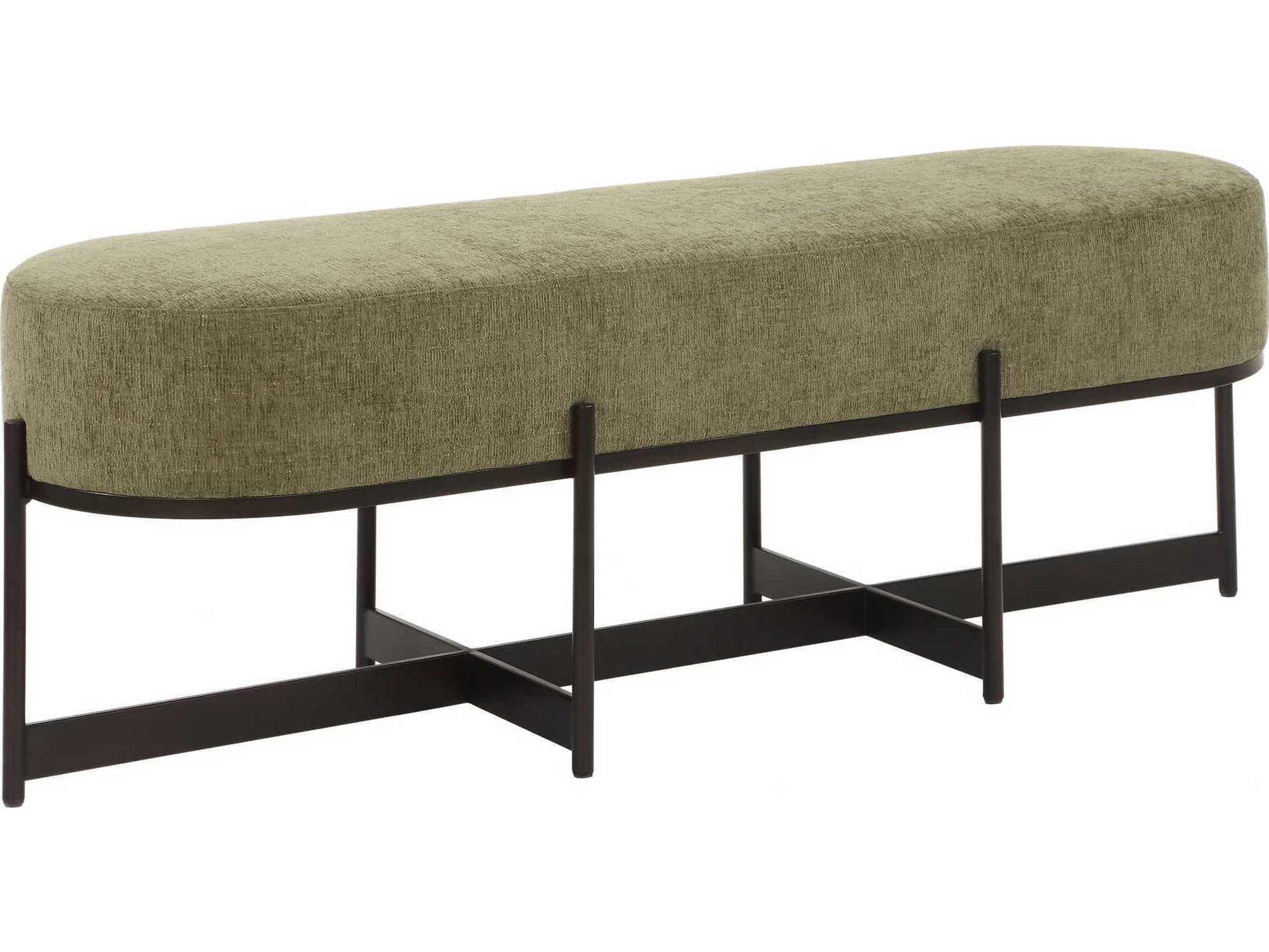 Uttermost Merino Bronze Textured Moss Green Upholstered Accent Bench